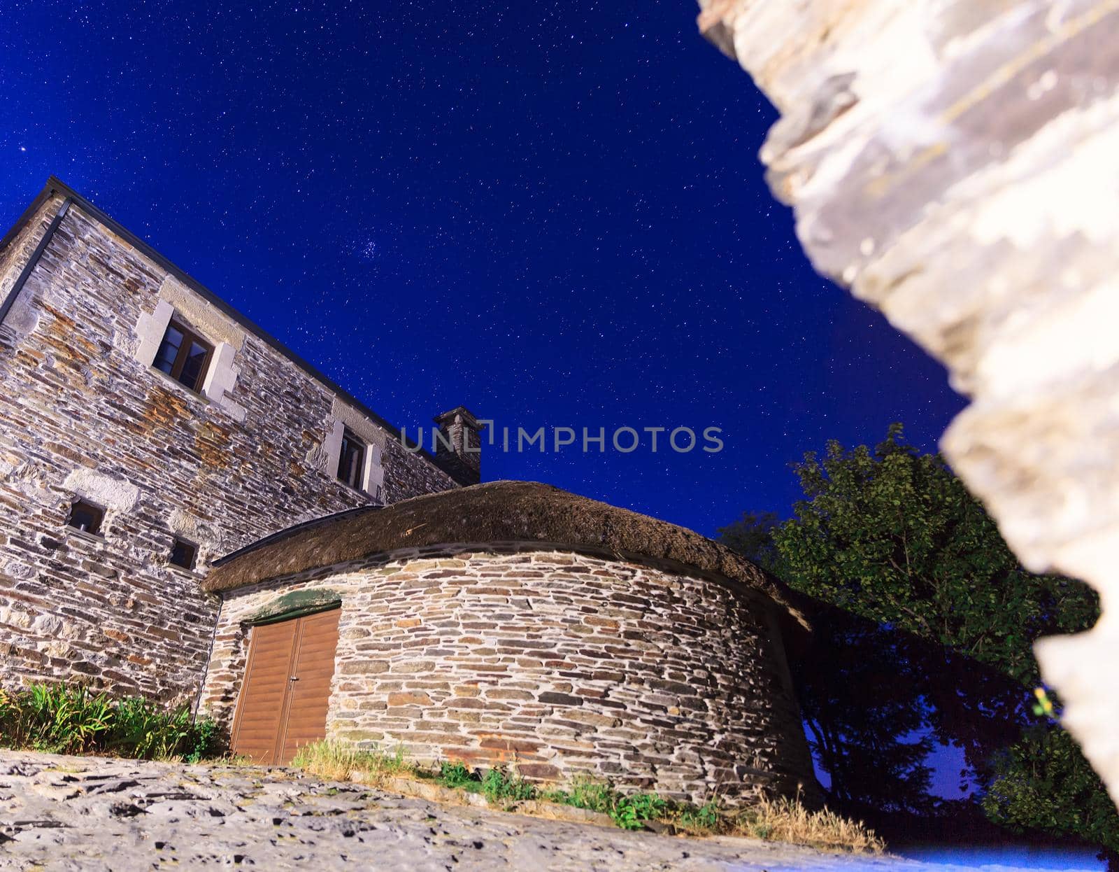 Nightview of the palloza, also known as pallouza or pallaza, is a traditional dwelling of Cebreiro and also the Serra dos Ancares of northwest Spain