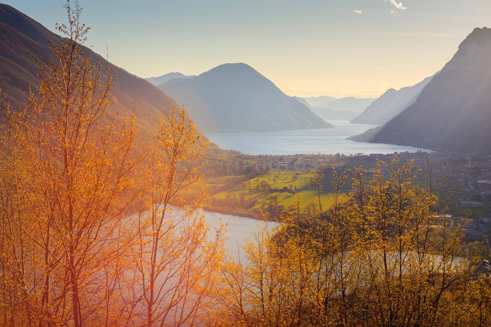 Scenic view of Lake Lugano and Lake Piano