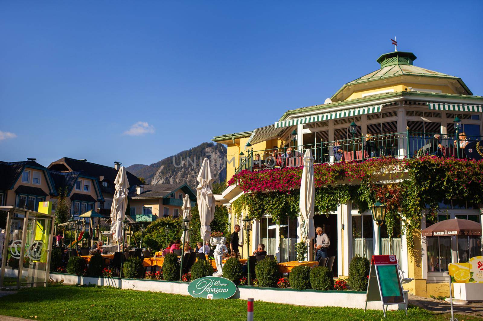 October 8, 2018.Salzkammergut, Austria. Pap geno Cafe in the city center in the Salzkammergut Alps.