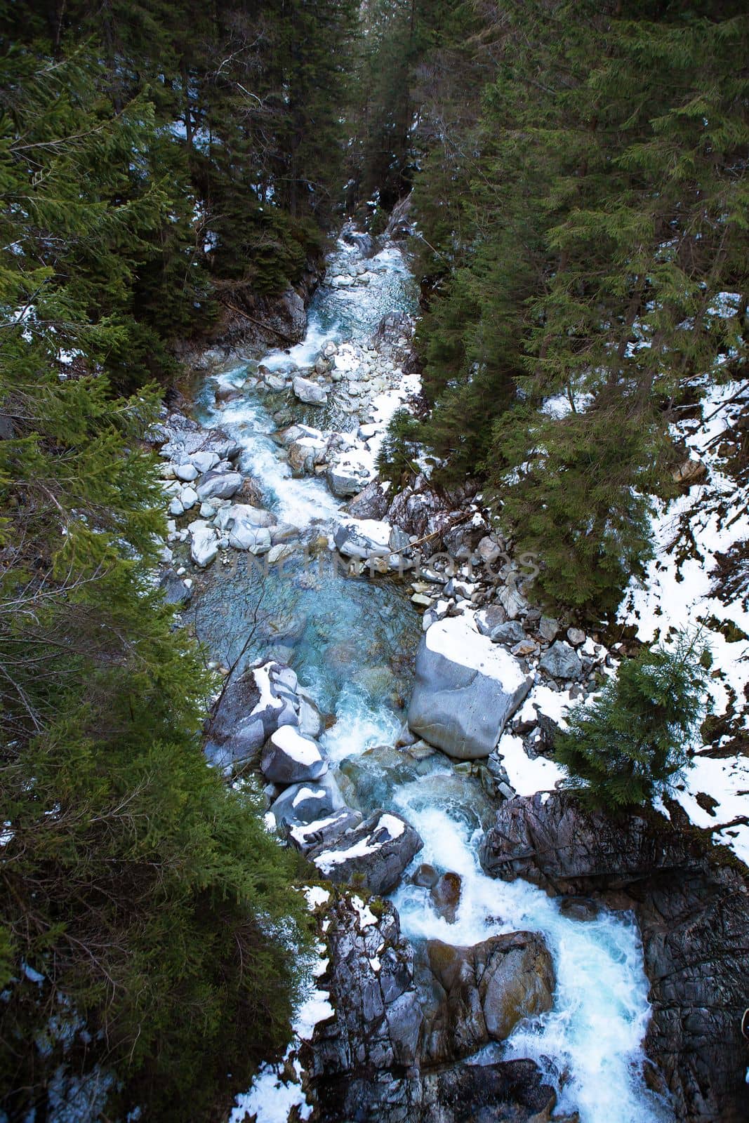 Beautiful waterfall Wodogrzmoty Mickiewicza in Polish Tatra mountains near Zakopane Im Poland