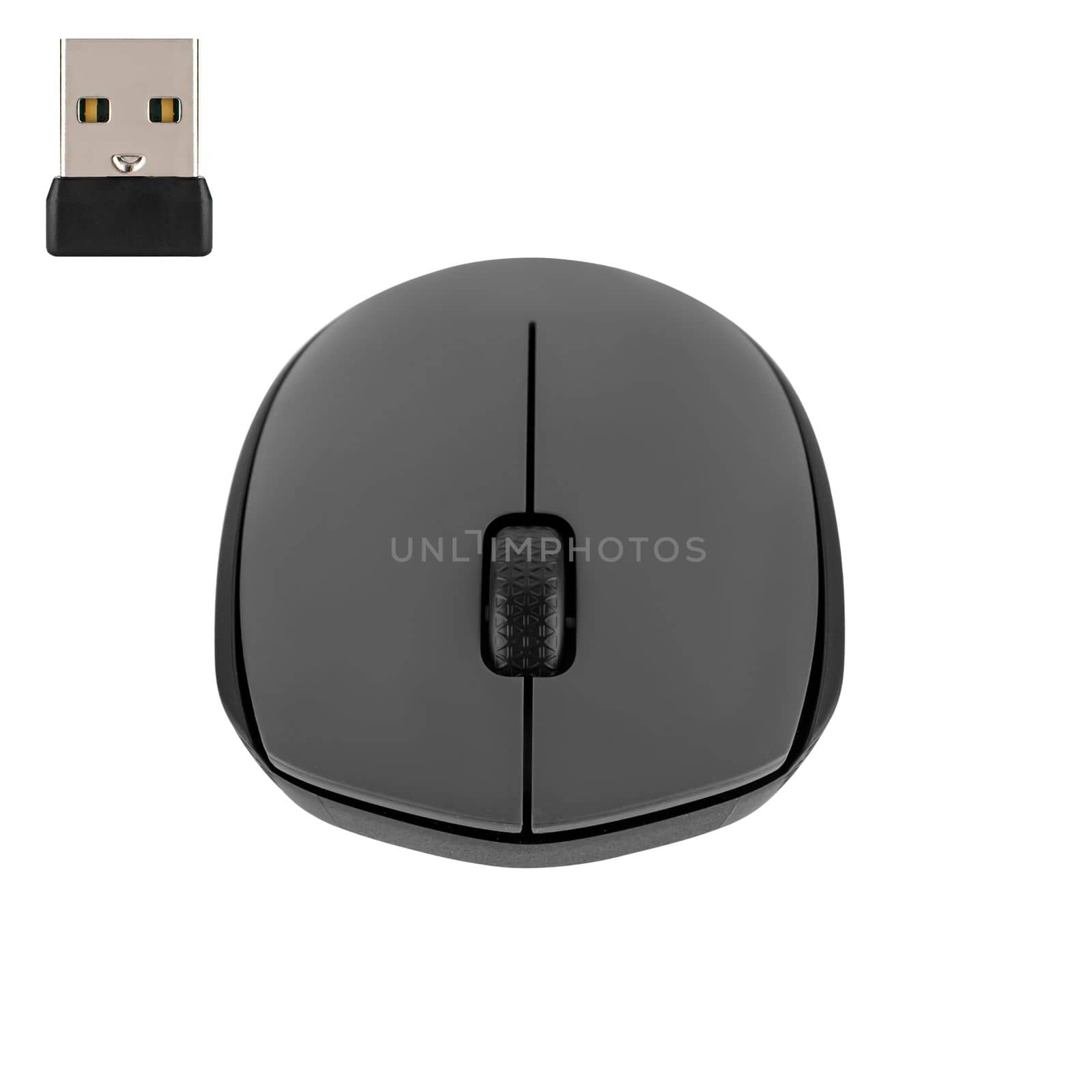 Wireless optical mouse for PC, white background in isolation