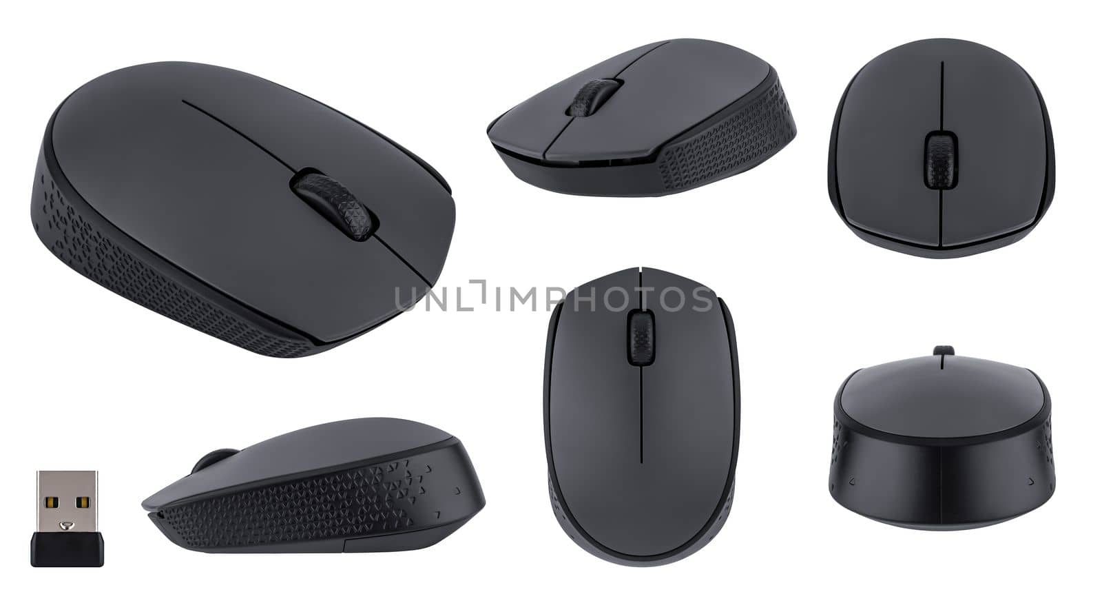 Wireless optical mouse for PC, white background in isolation