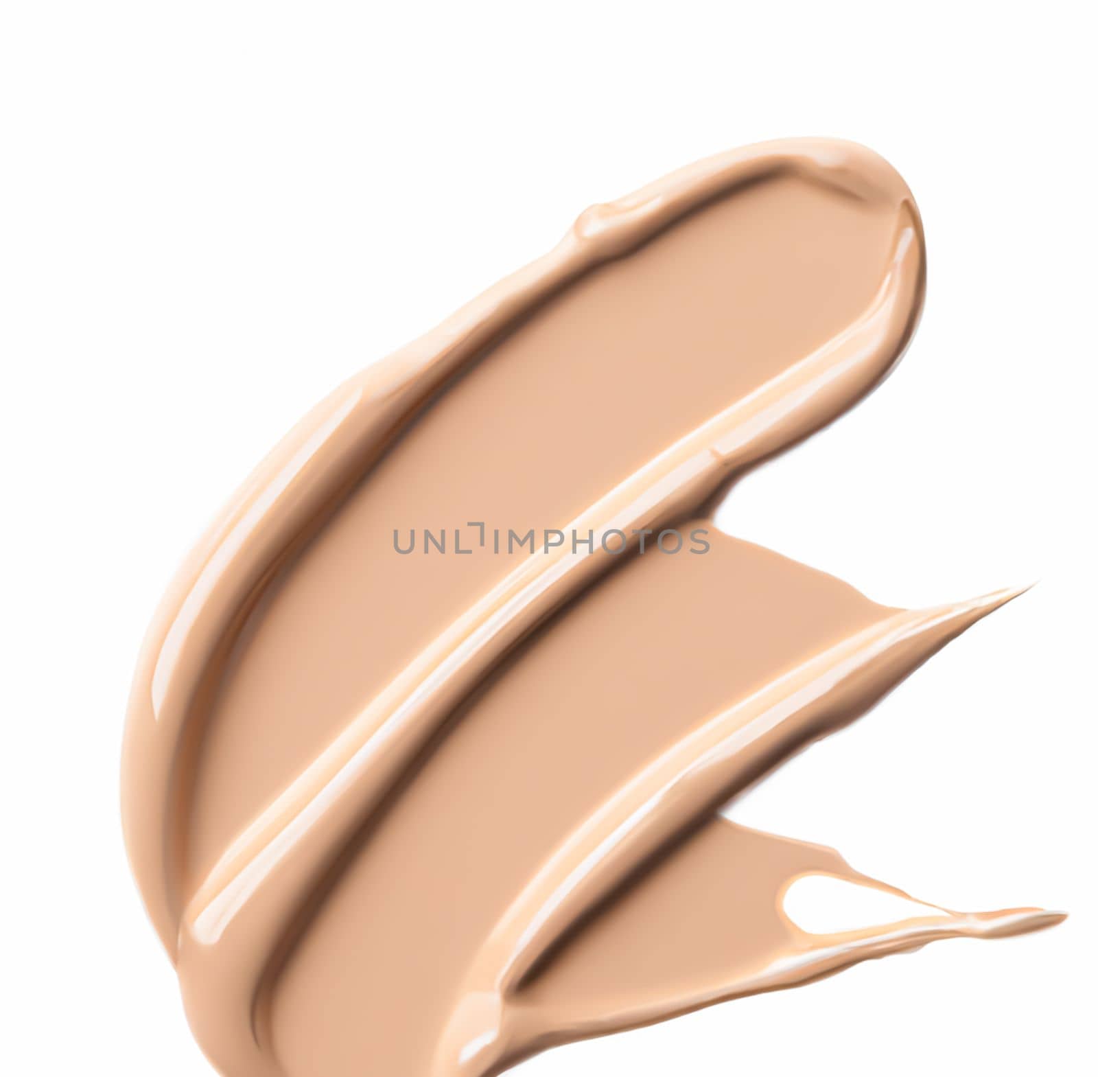 Beauty swatch and cosmetics texture, beige liquid cosmetic foundation smudge isolated on white background, generative AI by Anneleven