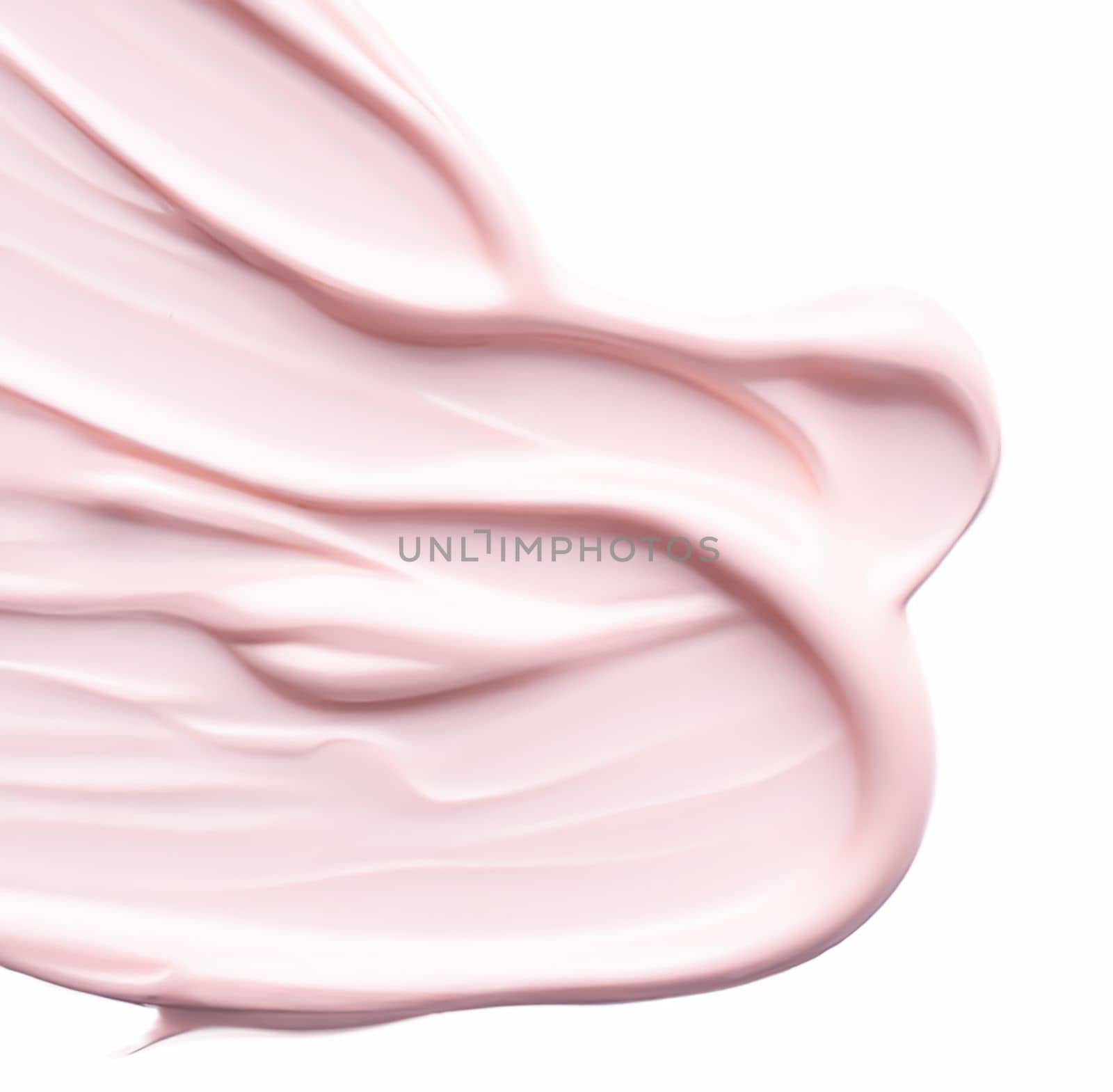 Beauty swatch and cosmetics texture, pink cream cosmetic smudge isolated on white background, generative AI.