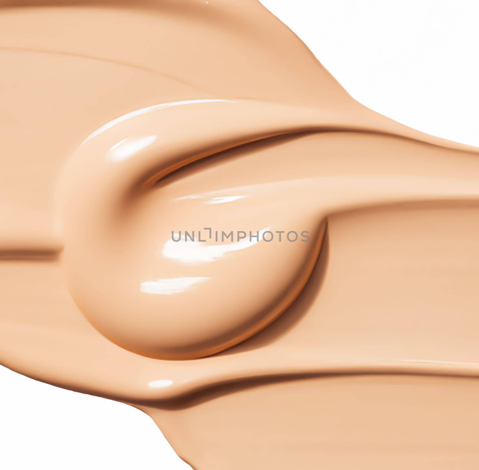 Beauty swatch and cosmetics texture, beige liquid cosmetic foundation smudge isolated on white background, generative AI by Anneleven
