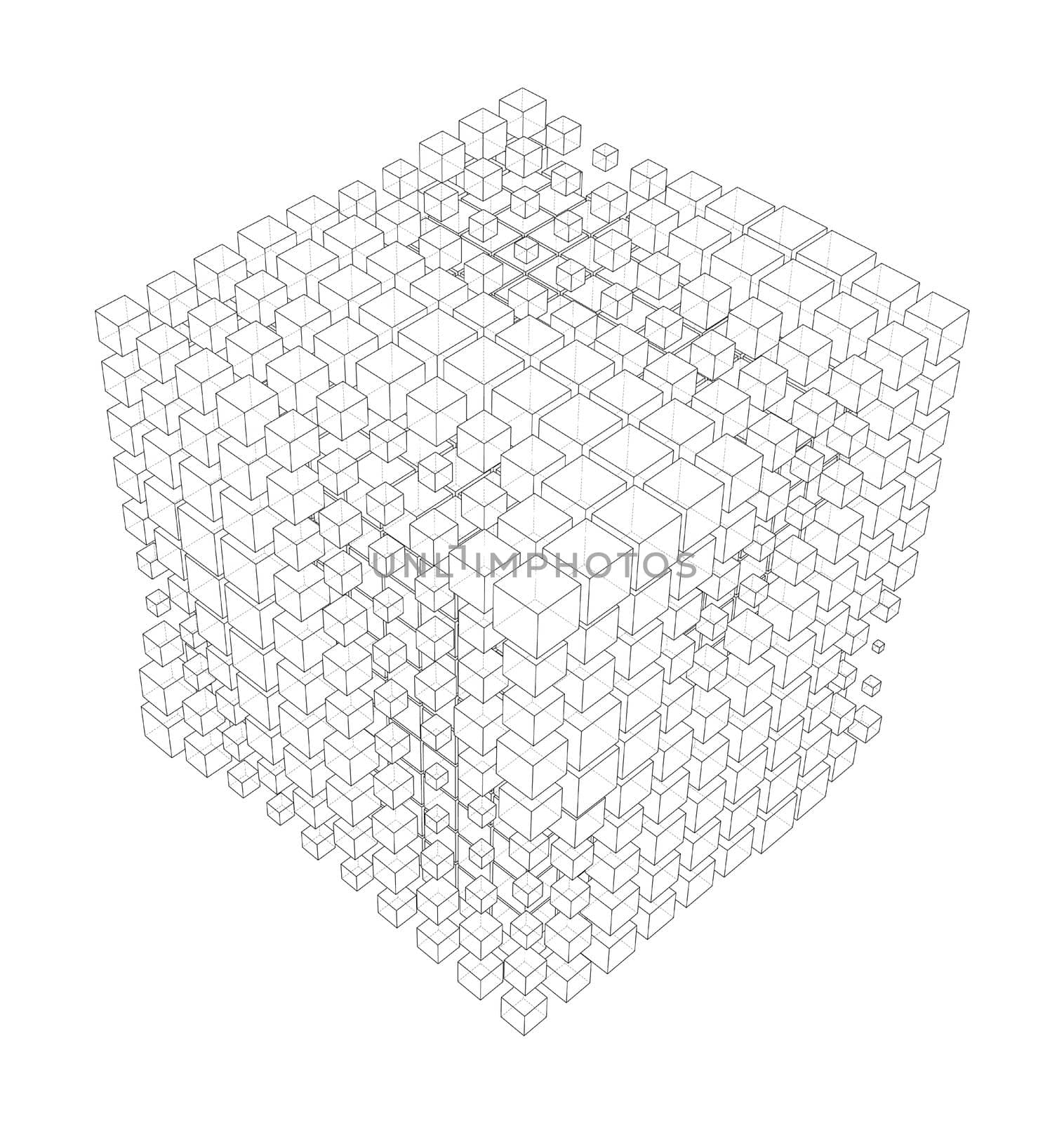 Abstract boxes background. 3d illustration. Wire-frame style