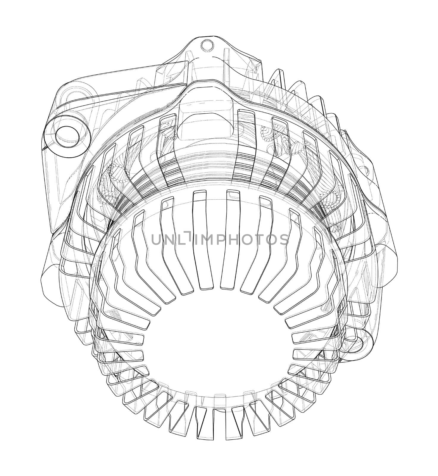 Car generator on white. 3d illustration. Wire-frame style