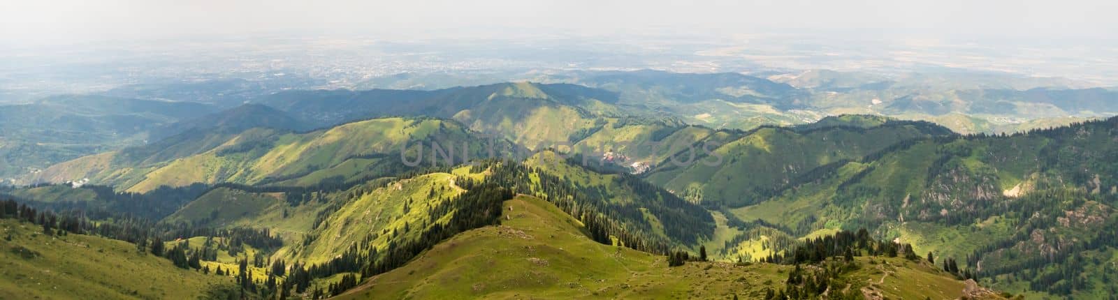 Scenic Almaty hills and mountains, panoramic view.