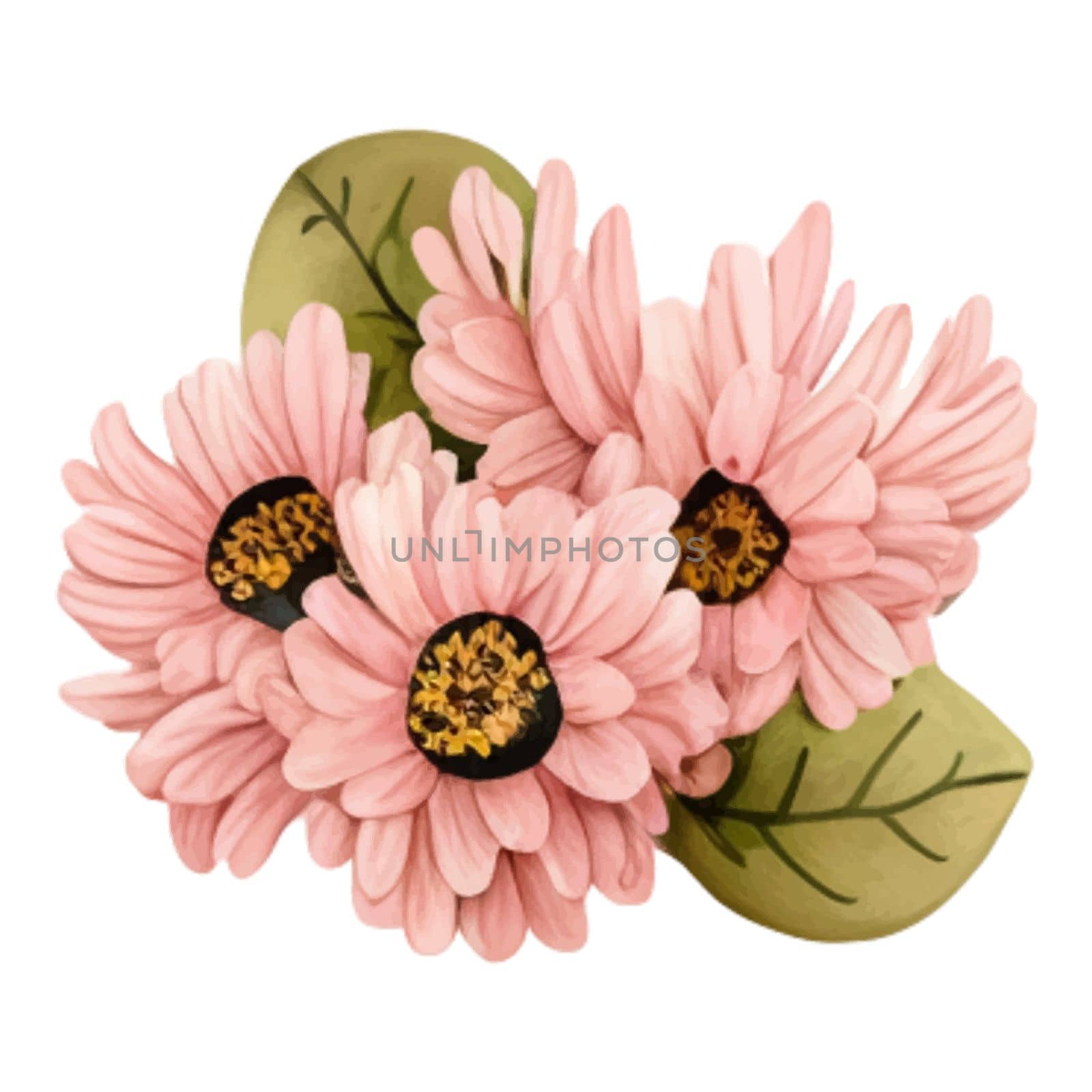 Spring Love Flowers Watercolor Illustration. Lovely Pink Pastel Flowers Spring decoration watercolor design elements.