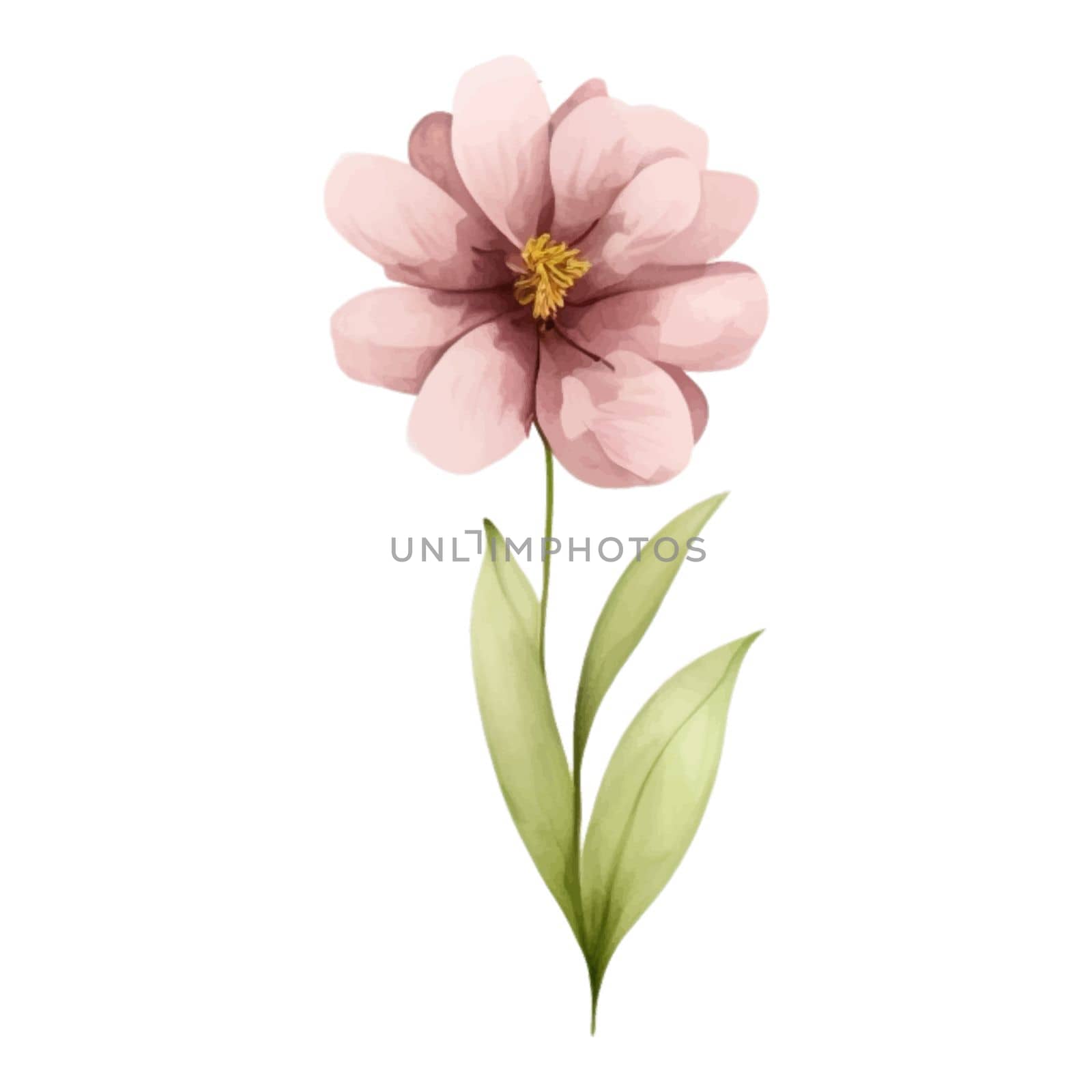 Spring Love Flowers Watercolor Illustration. Lovely Pink Pastel Flowers Spring decoration watercolor design elements.