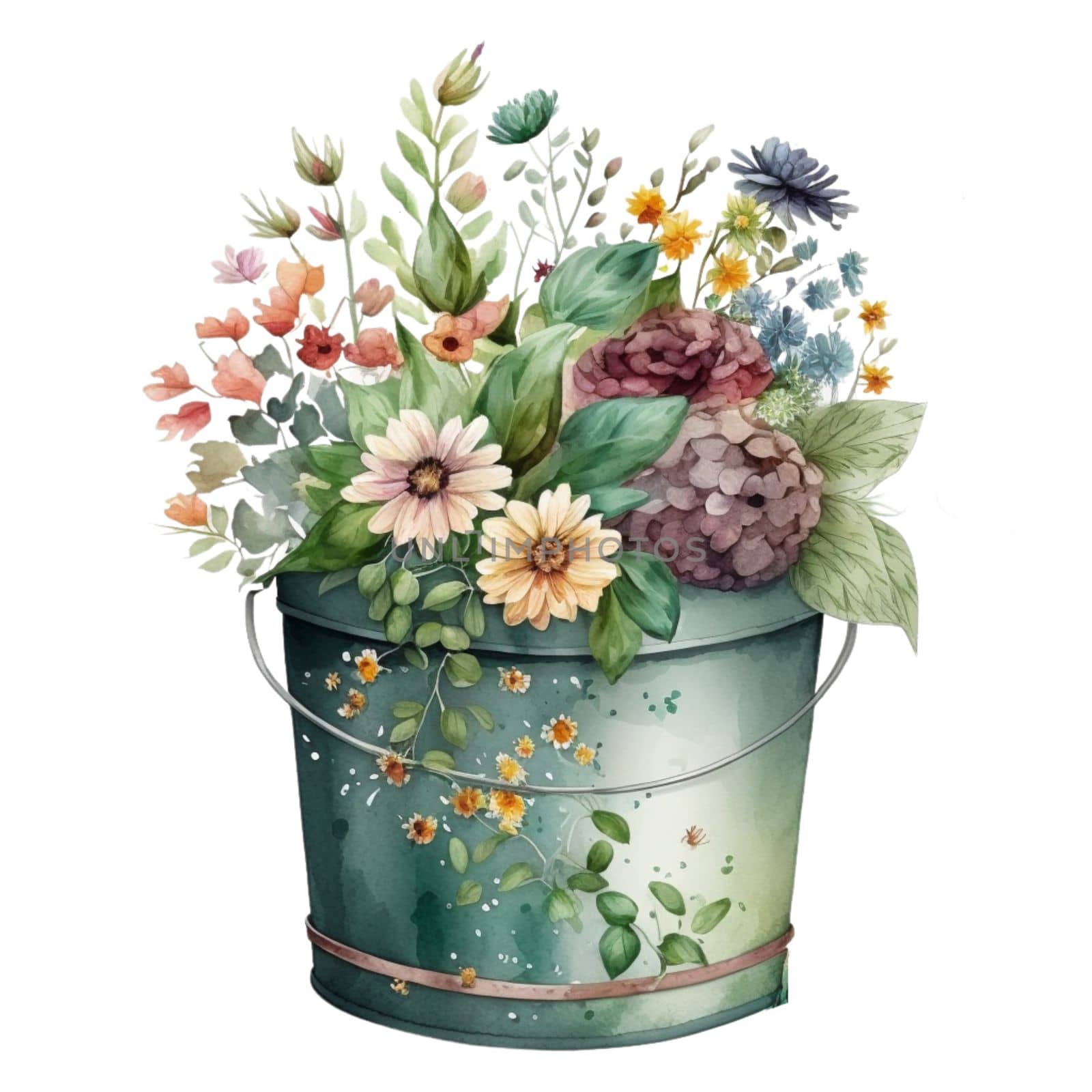 Vintage flower spring gardening watercolor collection. Isolated clipart illustration painting.