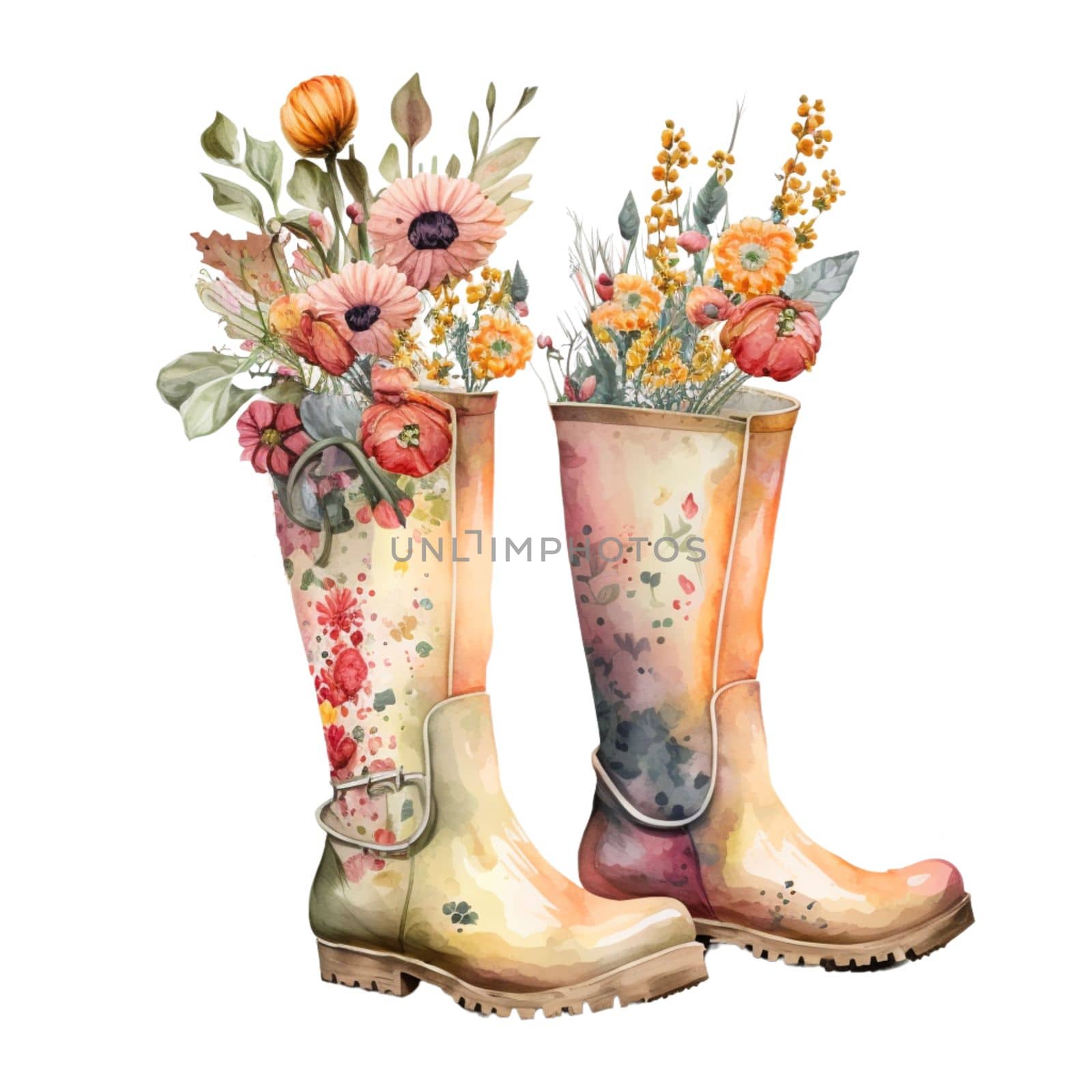 Vintage flower spring gardening watercolor collection. Isolated clipart illustration painting.