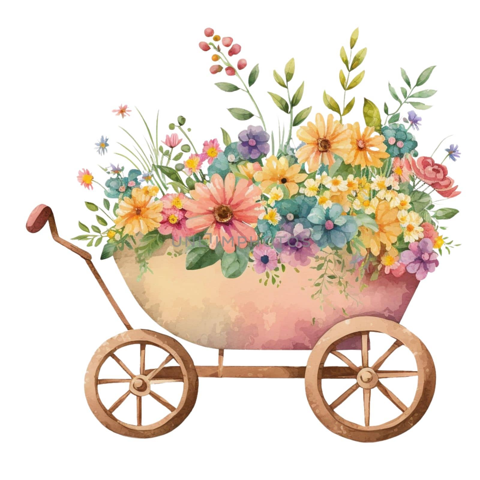 Vintage flower spring gardening watercolor collection. Isolated clipart illustration painting.