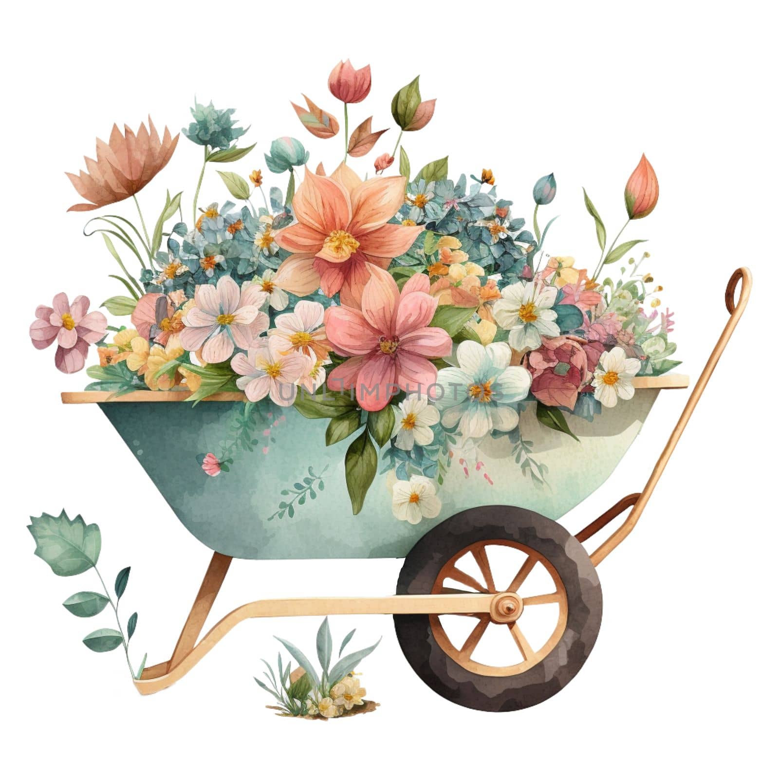 Vintage flower spring gardening watercolor collection. Isolated clipart illustration painting.