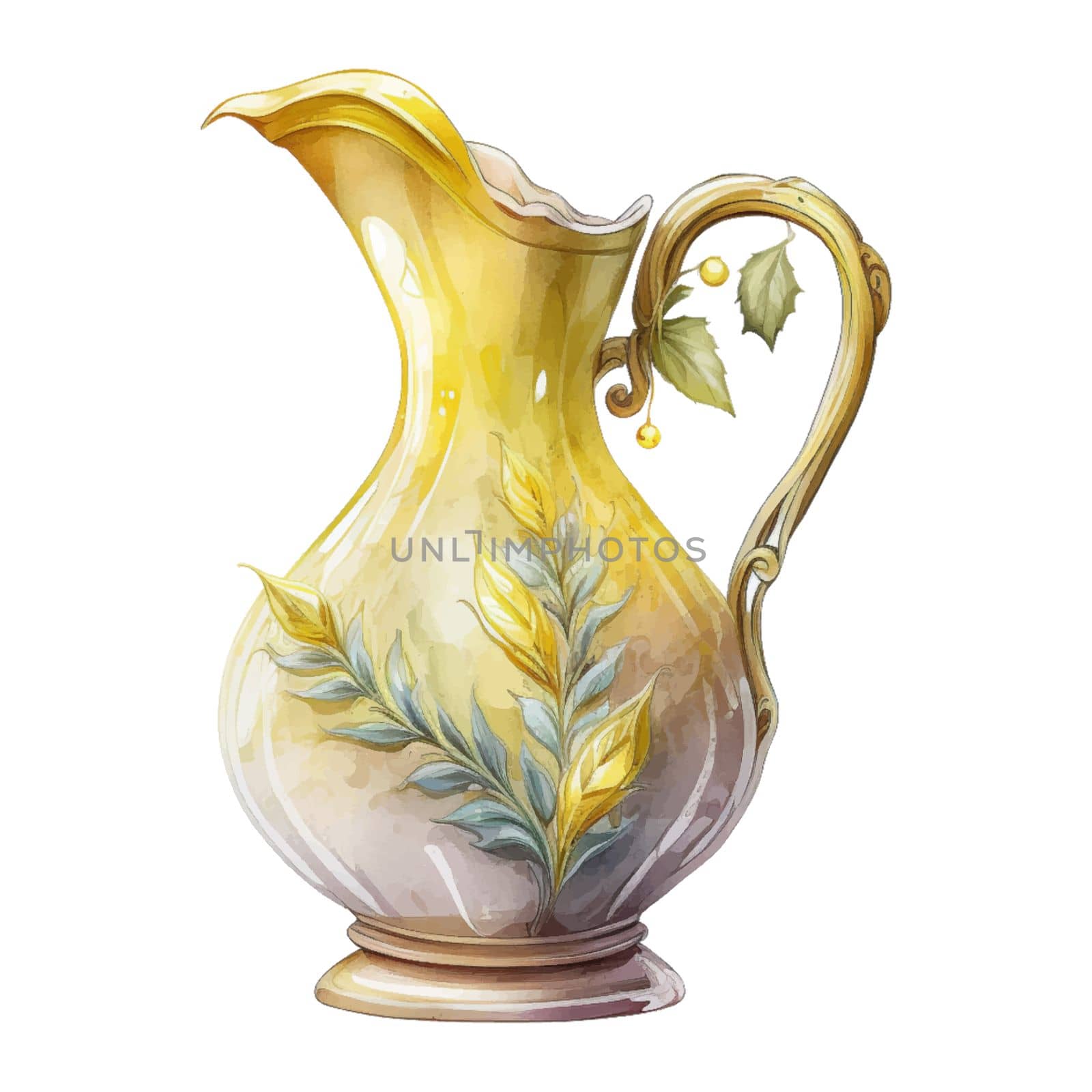 Lemon Water Pitcher Watercolor Clipart. Lemon Tea Party with tea set, pitcher, tea pot, tea cup and cold drink design elements for isolated on white background for pattern, decoration, planner sticker, sublimation and more.