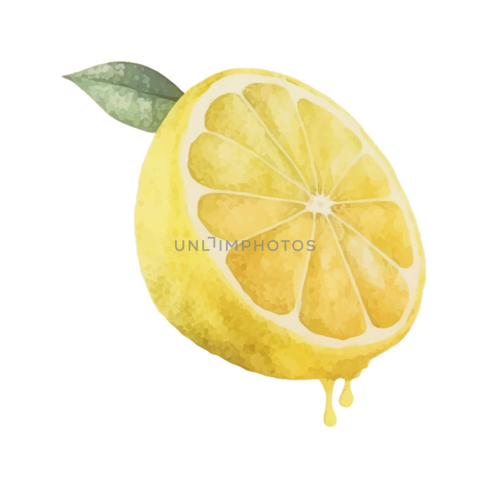 Lemon Cut Half Watercolor Clipart. Lemon Tea Party with lemon slice, juicy and sour design elements for isolated on white background for pattern, decoration, planner sticker, sublimation and more.