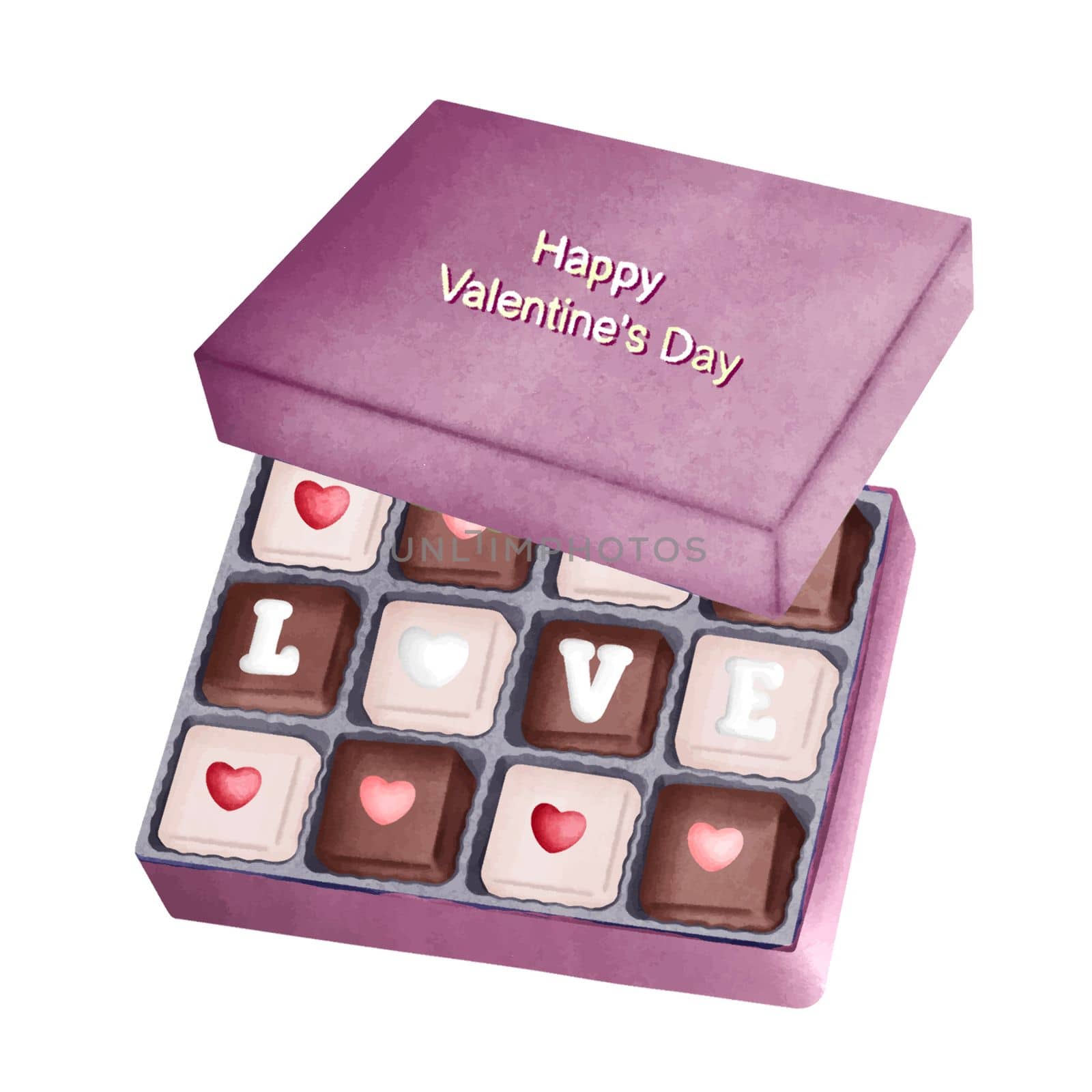 Chocolate Love Box Watercolor Clipart PNG. Paris In Love with Valentine's Chocolate box watercolor illustration.