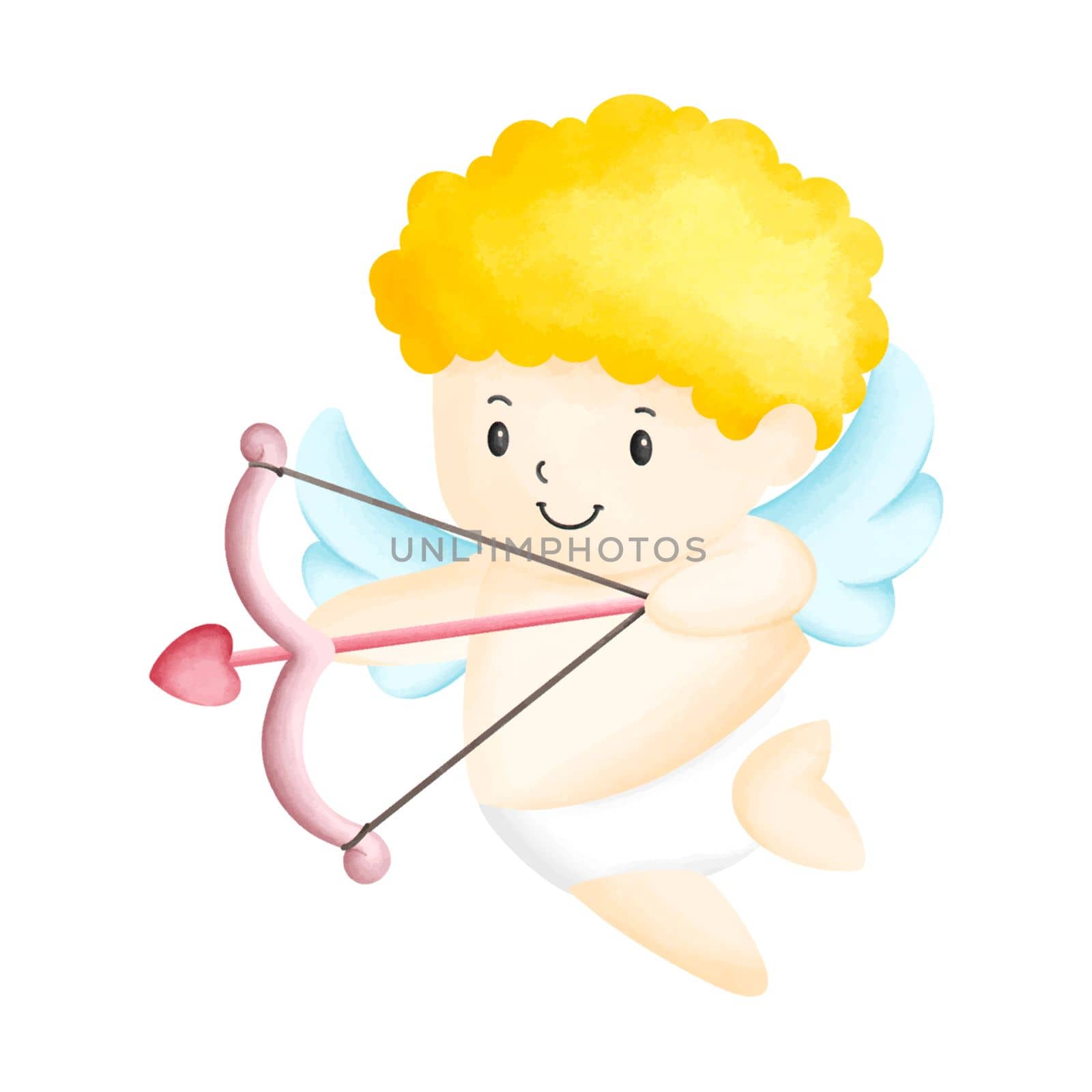 Love Cupid Cute Watercolor Clipart PNG. Paris In Love with lovely cupid holding love arrow for lovers, couple, wedding, Valentine watercolor illustration.