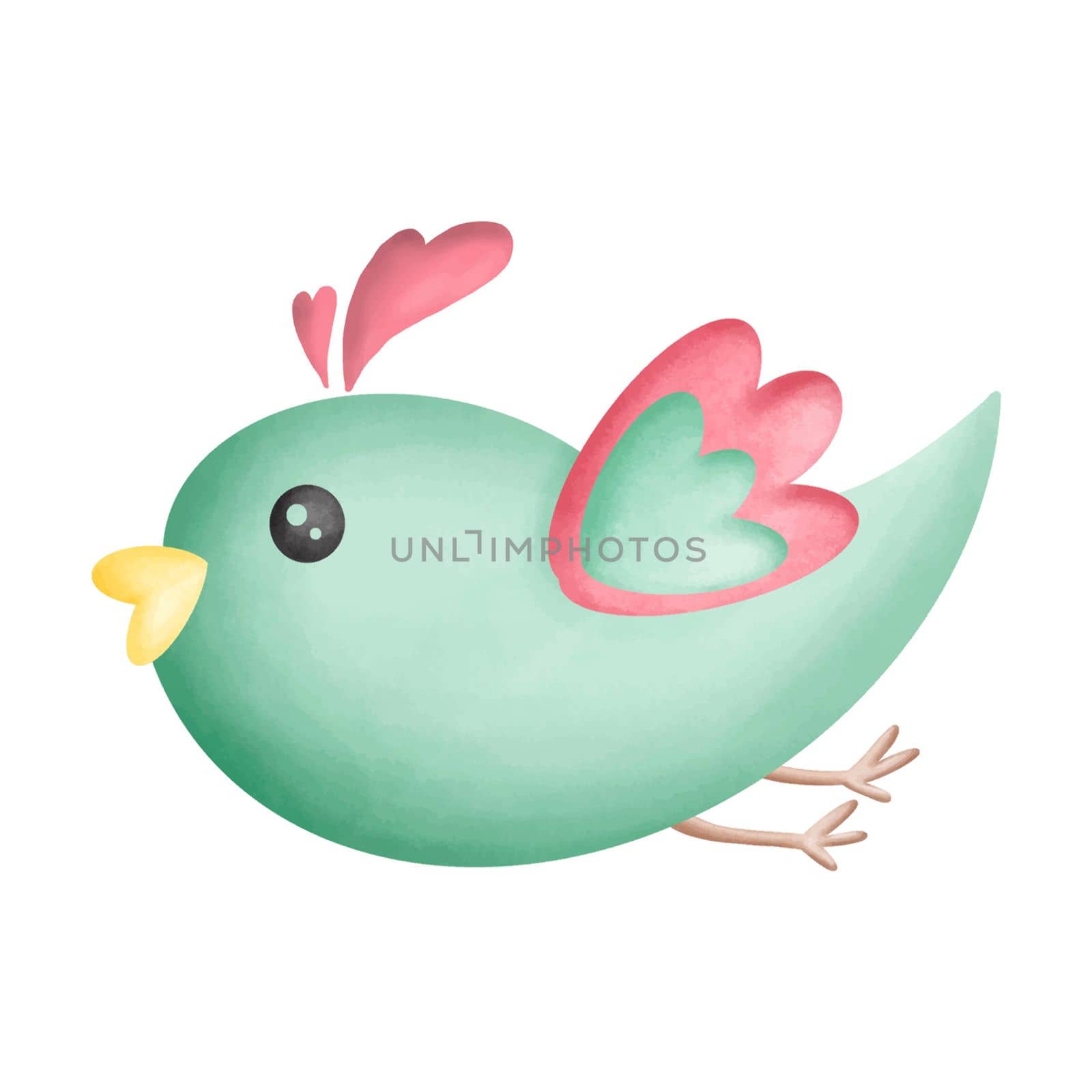 Lime Green Love Bird Cute Watercolor Clipart PNG. Paris In Love collection with lovely green bird for romantic design element, love art, wedding watercolor illustration.