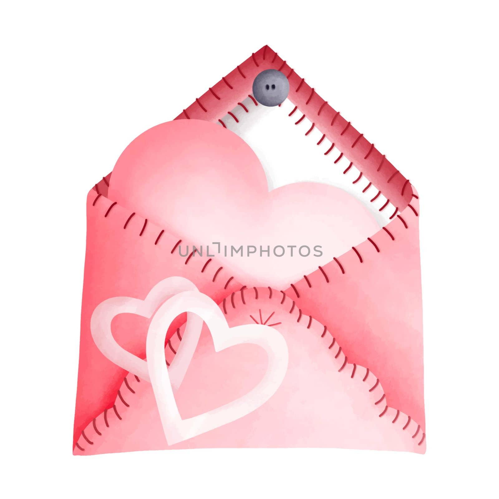Love letter in Red Envelope  Cute Romantic Watercolor Clipart PNG. Paris In Love collection with diy lovely letter for romantic design element, love art, wedding watercolor illustration.