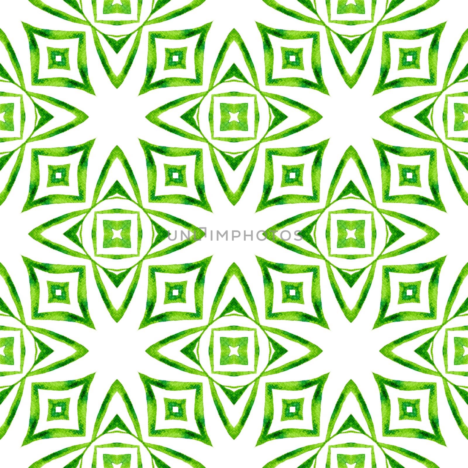 Green geometric chevron watercolor border. Green fetching boho chic summer design. Chevron watercolor pattern. Textile ready gorgeous print, swimwear fabric, wallpaper, wrapping.