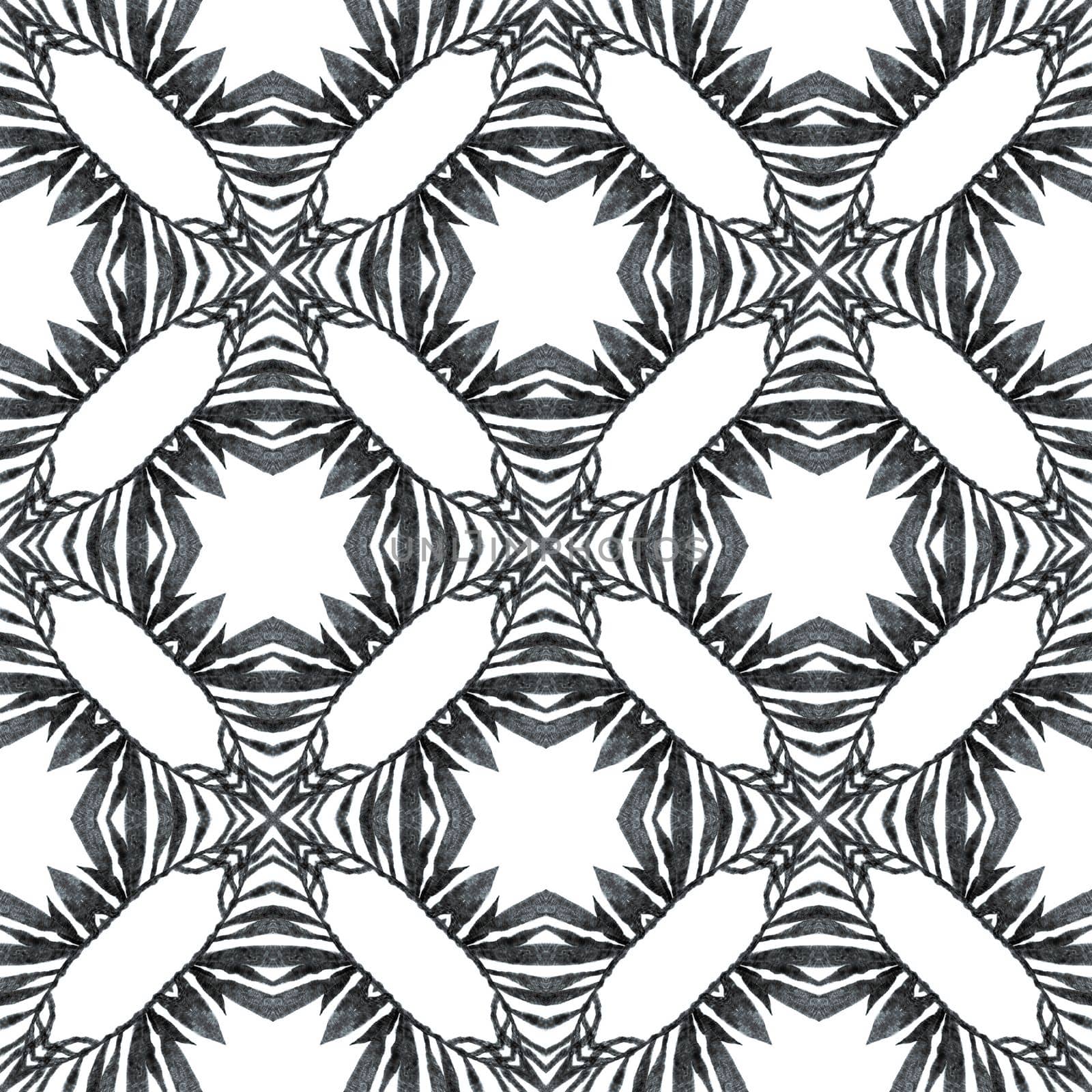 Organic tile. Black and white good-looking boho chic summer design. Trendy organic green border. Textile ready fair print, swimwear fabric, wallpaper, wrapping.