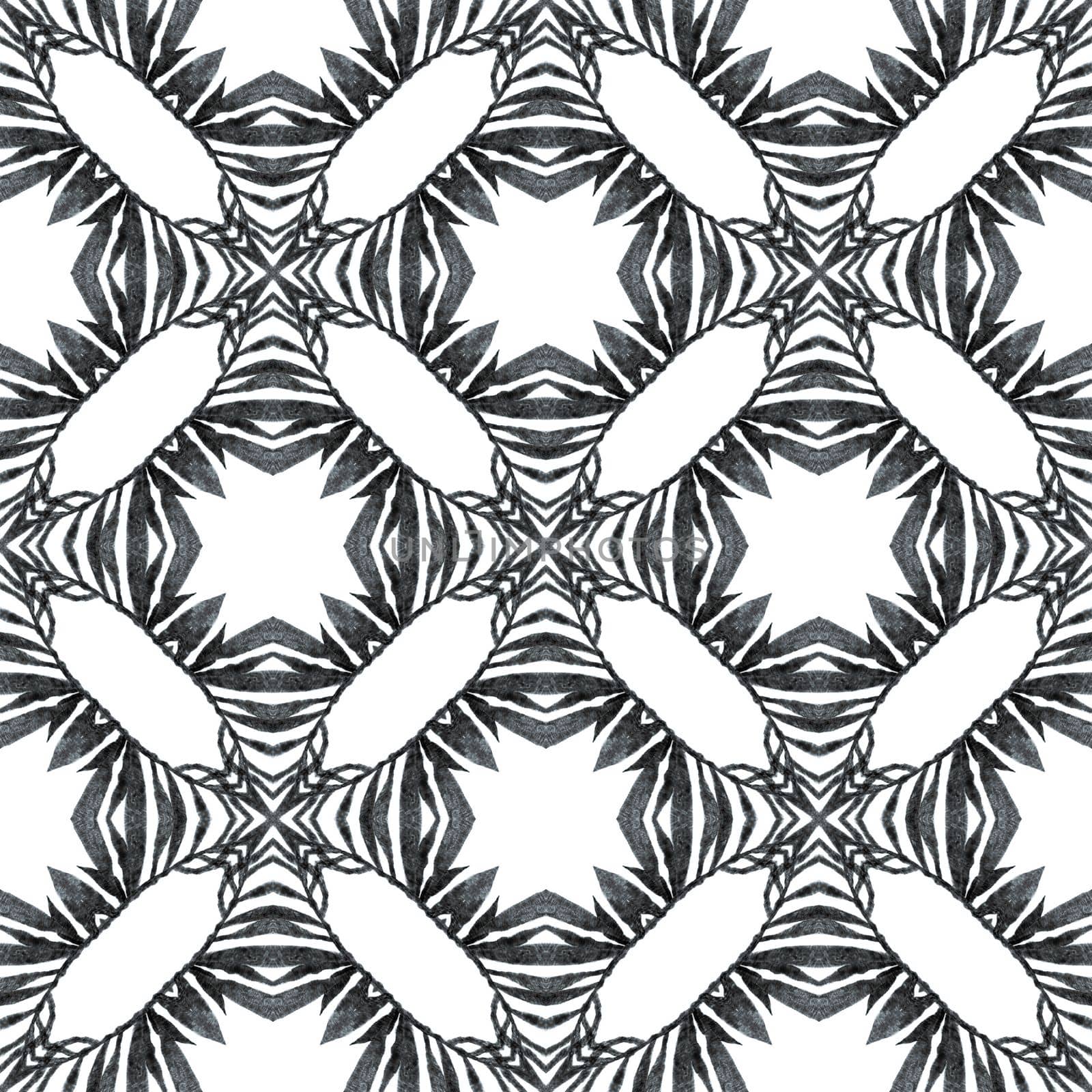 Organic tile. Black and white good-looking boho chic summer design. Trendy organic green border. Textile ready fair print, swimwear fabric, wallpaper, wrapping.