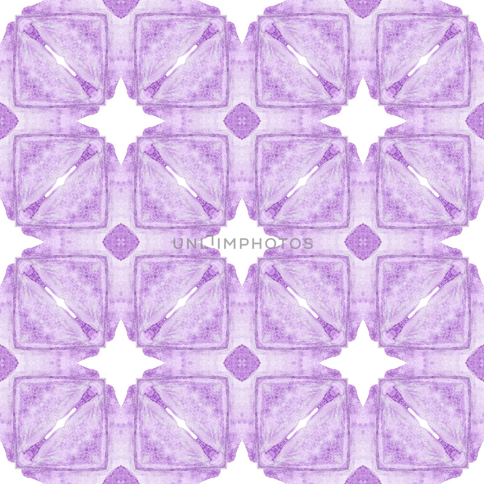Textile ready magnificent print, swimwear fabric, wallpaper, wrapping. Purple incredible boho chic summer design. Green geometric chevron watercolor border. Chevron watercolor pattern.