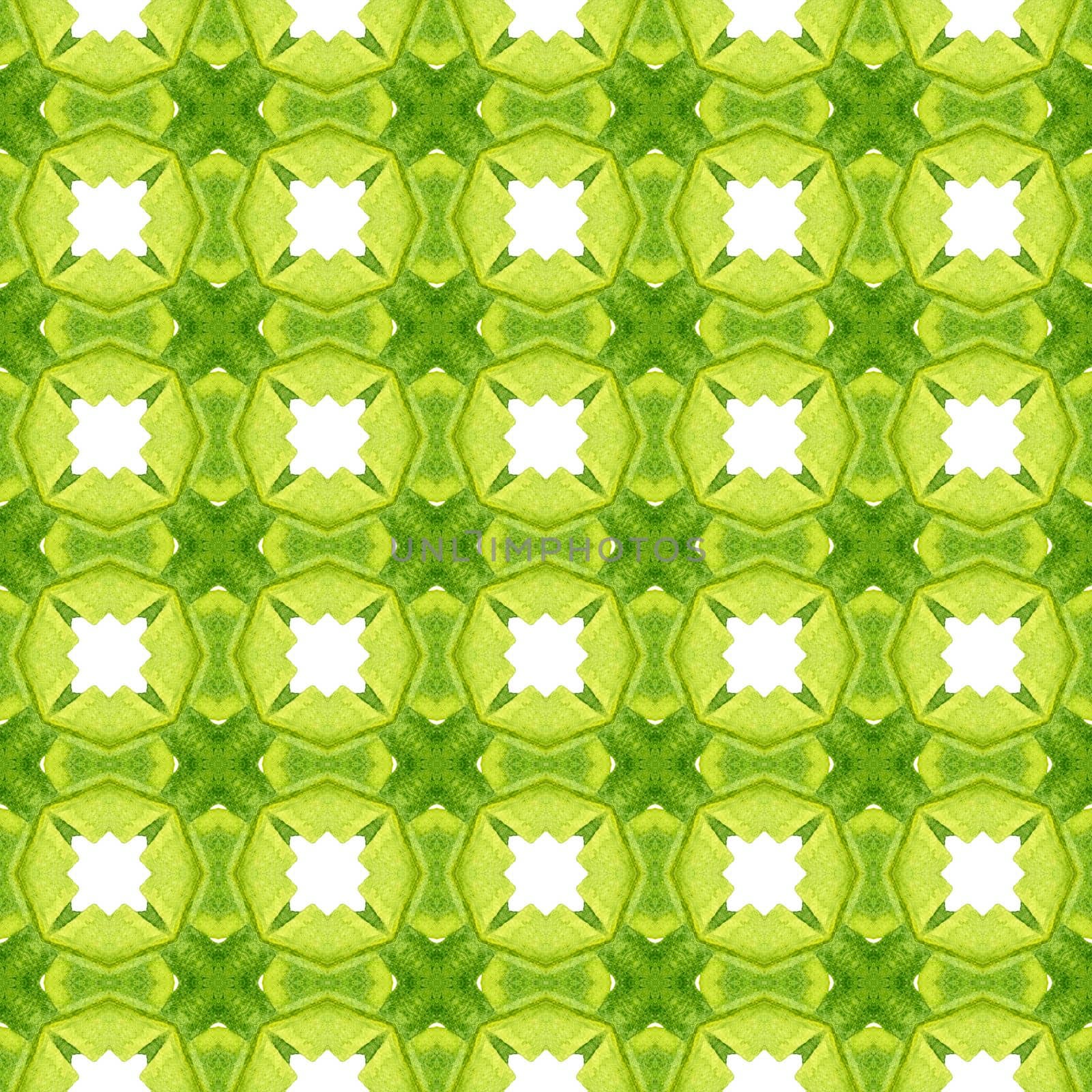 Mosaic seamless pattern. Green sublime boho chic summer design. Hand drawn green mosaic seamless border. Textile ready curious print, swimwear fabric, wallpaper, wrapping.