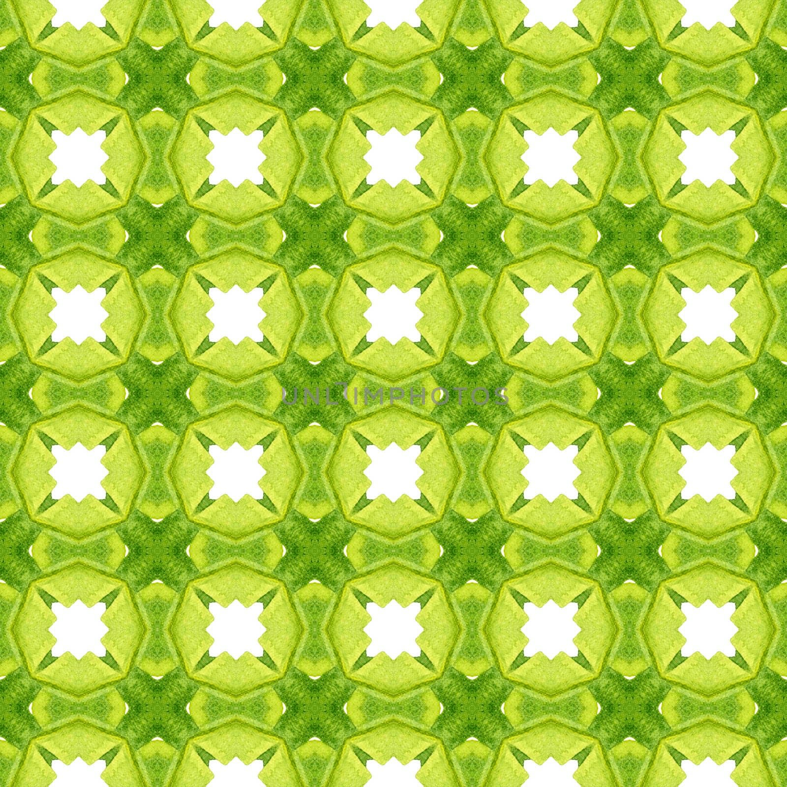 Mosaic seamless pattern. Green sublime boho chic summer design. Hand drawn green mosaic seamless border. Textile ready curious print, swimwear fabric, wallpaper, wrapping.