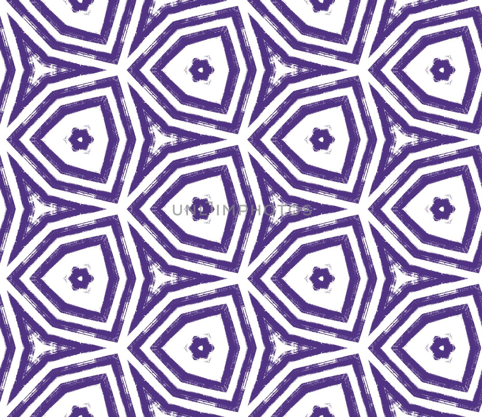 Ikat repeating swimwear design. Purple symmetrical kaleidoscope background. Summer ikat sweamwear pattern. Textile ready beautiful print, swimwear fabric, wallpaper, wrapping.