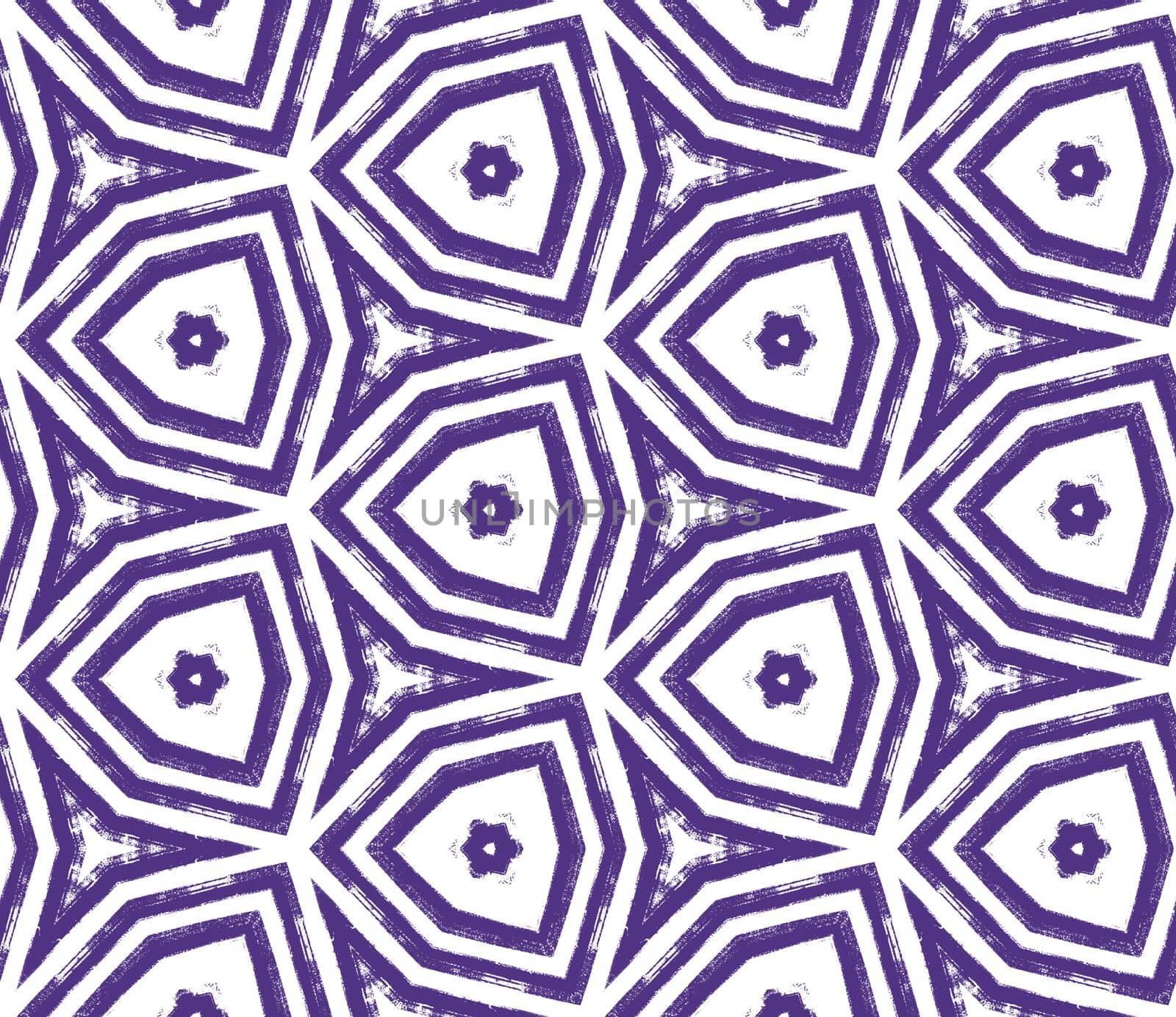 Ikat repeating swimwear design. Purple symmetrical kaleidoscope background. Summer ikat sweamwear pattern. Textile ready beautiful print, swimwear fabric, wallpaper, wrapping.