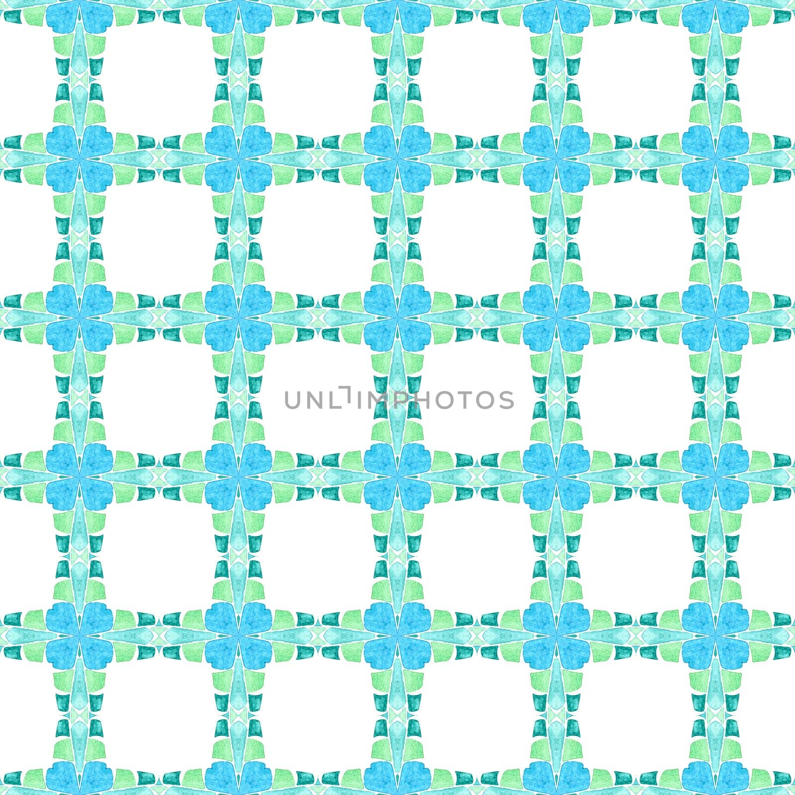 Textile ready uncommon print, swimwear fabric, wallpaper, wrapping. Green wondrous boho chic summer design. Medallion seamless pattern. Watercolor medallion seamless border.