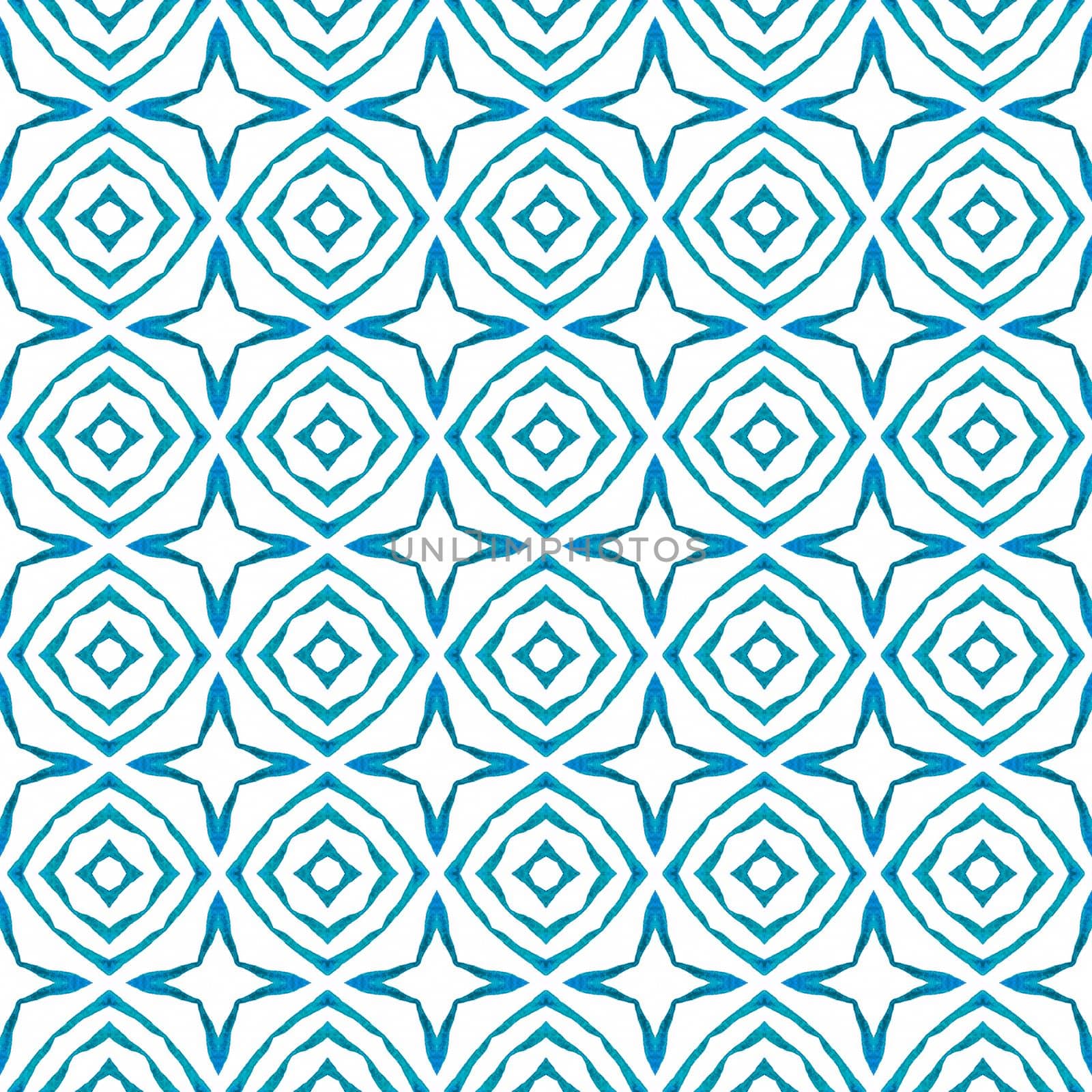 Medallion seamless pattern. Blue impressive boho chic summer design. Watercolor medallion seamless border. Textile ready pleasant print, swimwear fabric, wallpaper, wrapping.