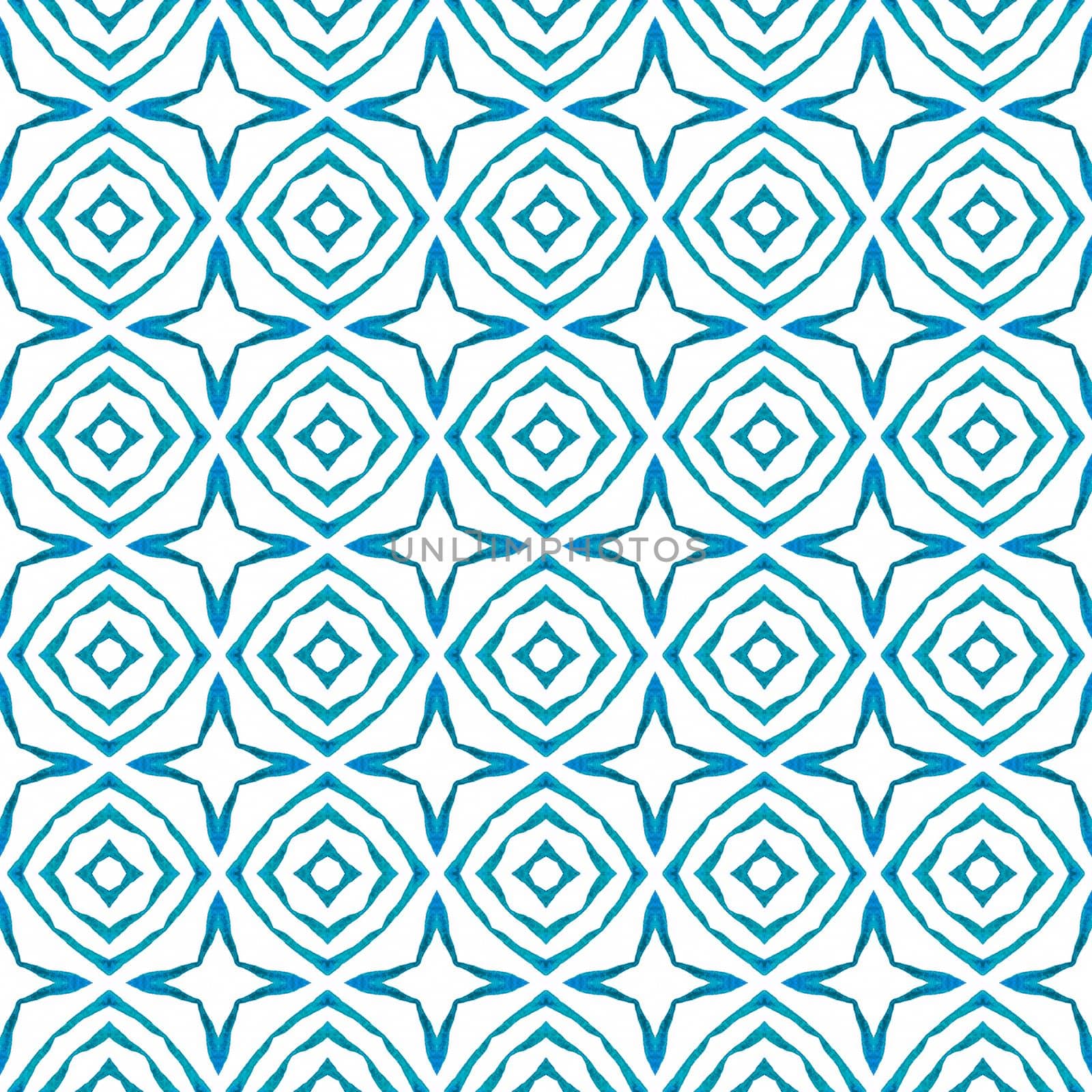 Medallion seamless pattern. Blue impressive boho chic summer design. Watercolor medallion seamless border. Textile ready pleasant print, swimwear fabric, wallpaper, wrapping.
