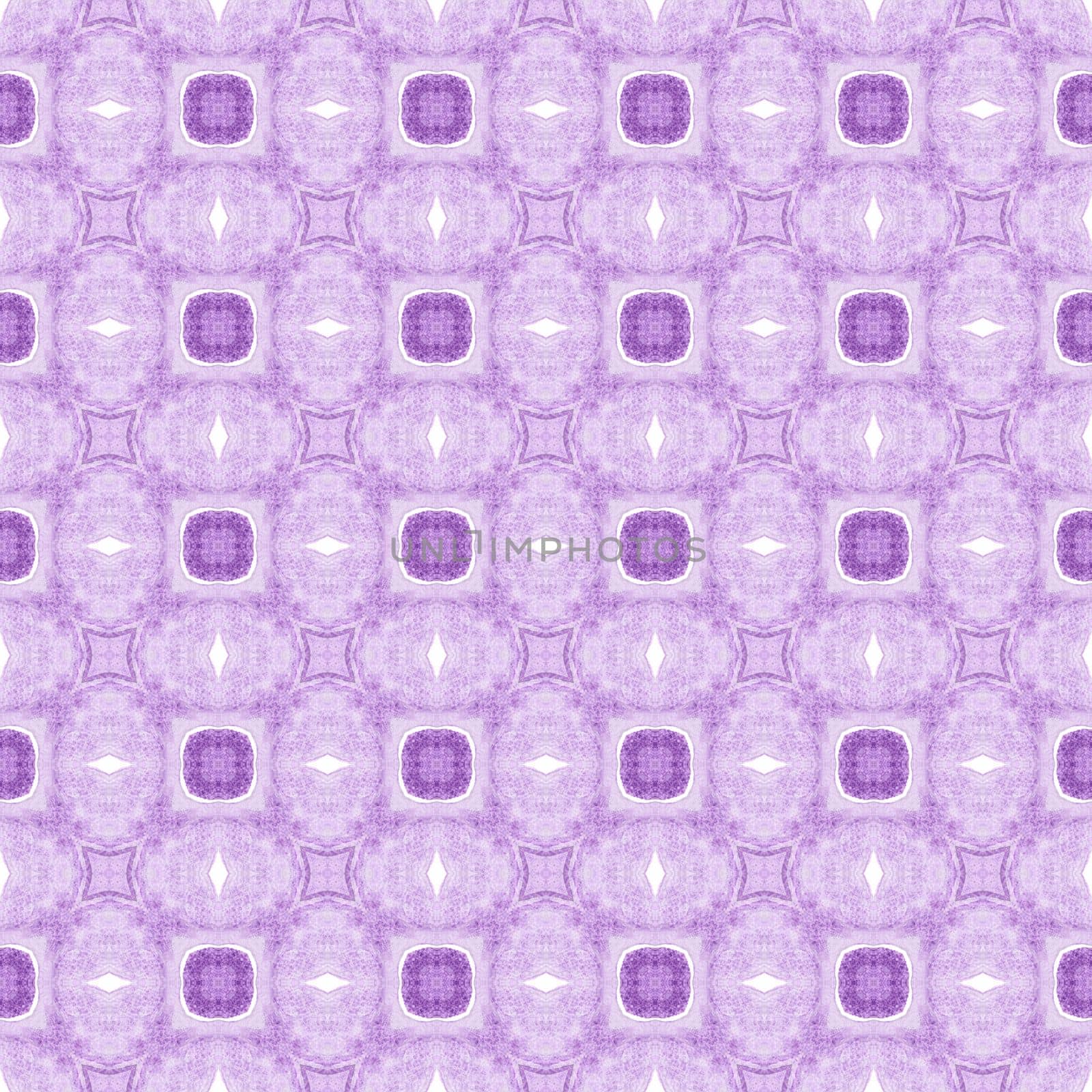 Textile ready fetching print, swimwear fabric, wallpaper, wrapping. Purple pleasing boho chic summer design. Watercolor medallion seamless border. Medallion seamless pattern.