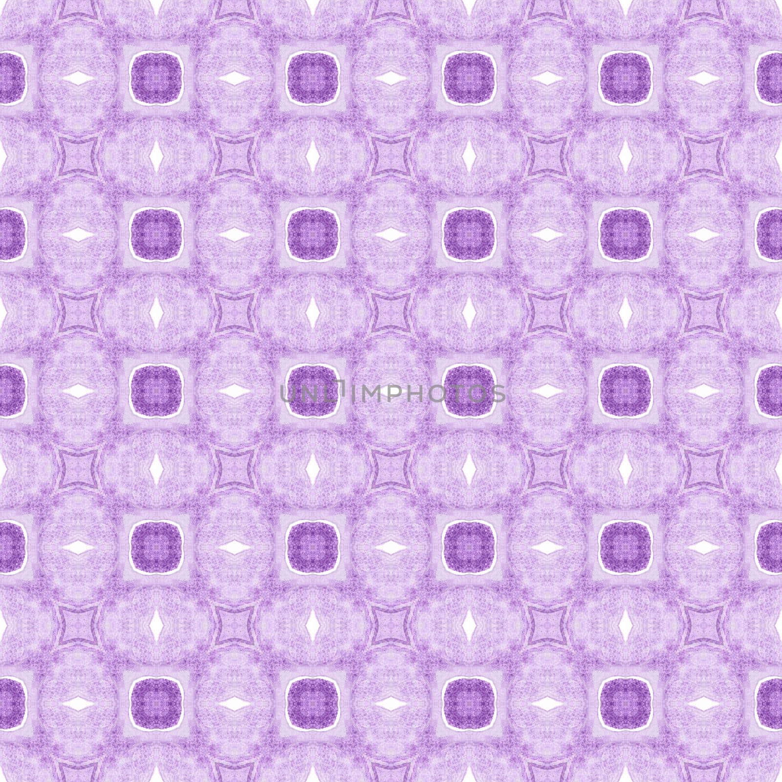 Textile ready fetching print, swimwear fabric, wallpaper, wrapping. Purple pleasing boho chic summer design. Watercolor medallion seamless border. Medallion seamless pattern.