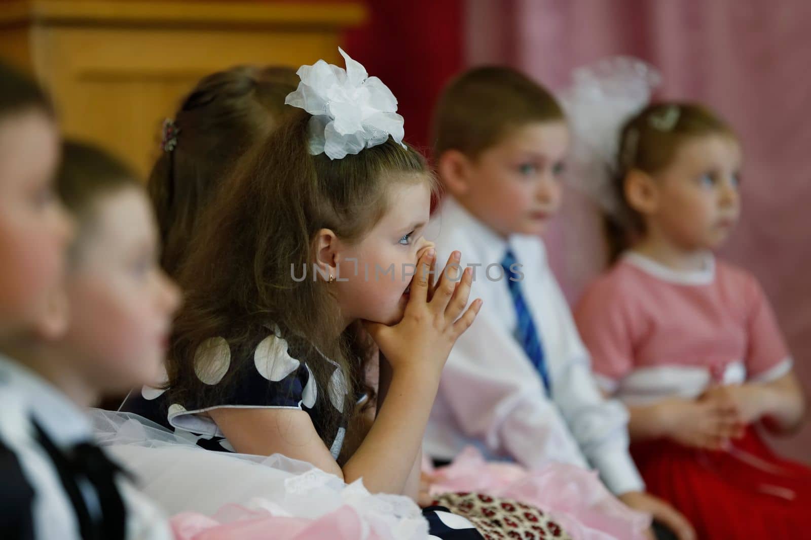 Belarus, Gomil city, May 16, 2019 Matinee in kindergarten.A group of children at a matinee in kindergarten.