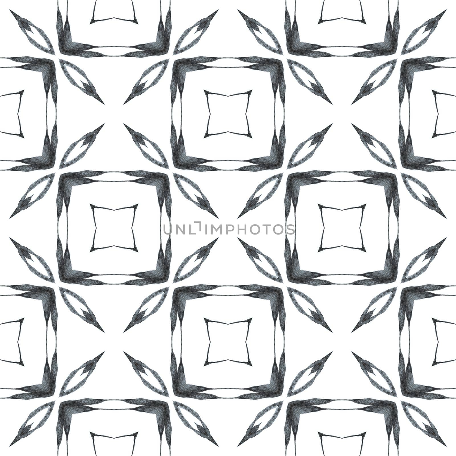 Textile ready curious print, swimwear fabric, wallpaper, wrapping. Black and white vibrant boho chic summer design. Hand drawn green mosaic seamless border. Mosaic seamless pattern.