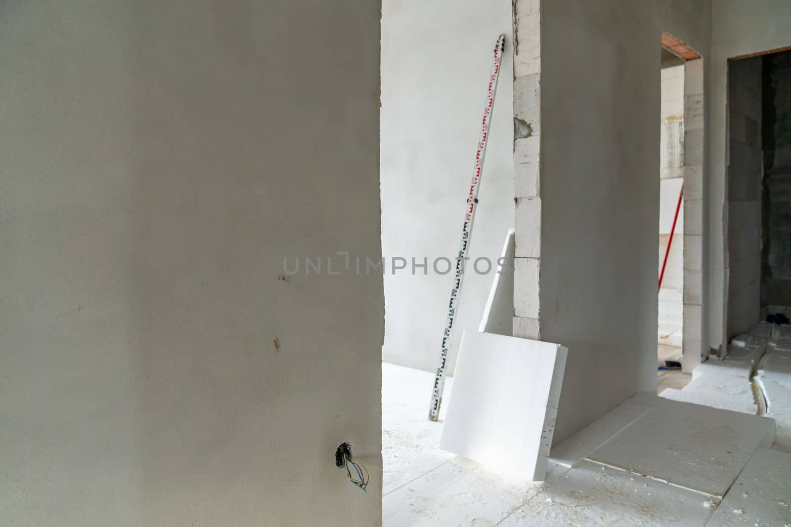 insulation of floors with polystyrene for underfloor heating. 