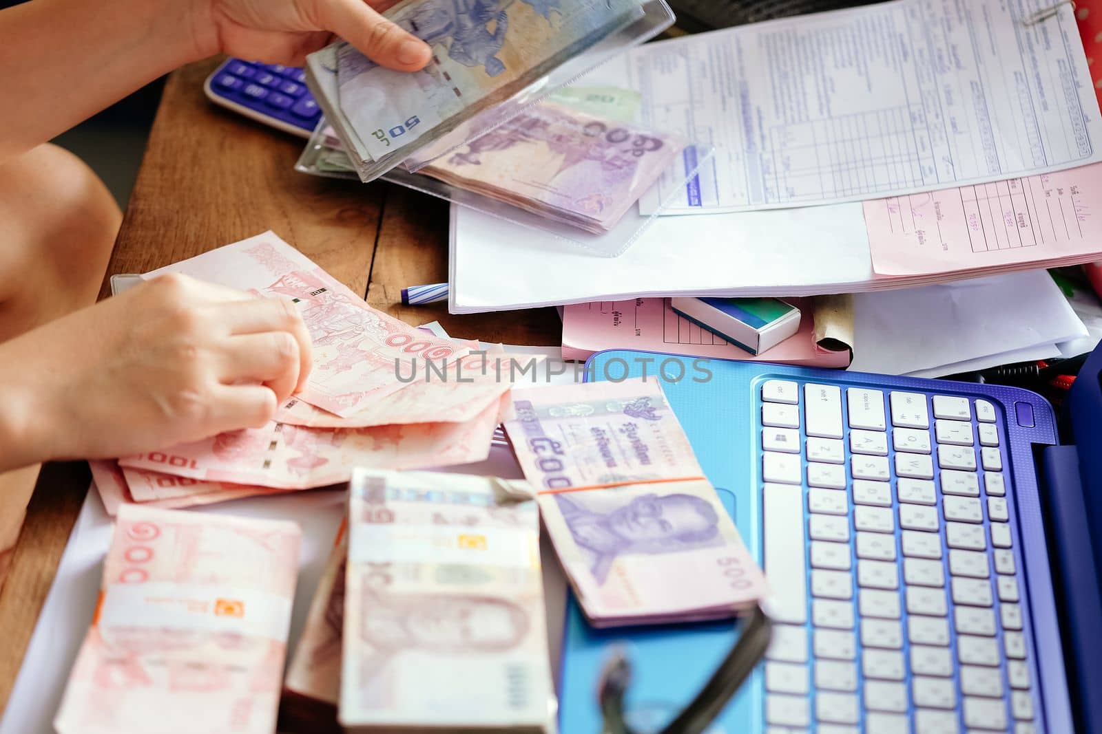 close up image of female hand count the money, business accounting background