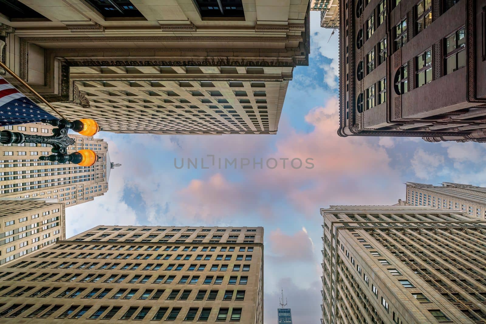 Looking up at Chicago downtown skyline in Illinois, USA by f11photo