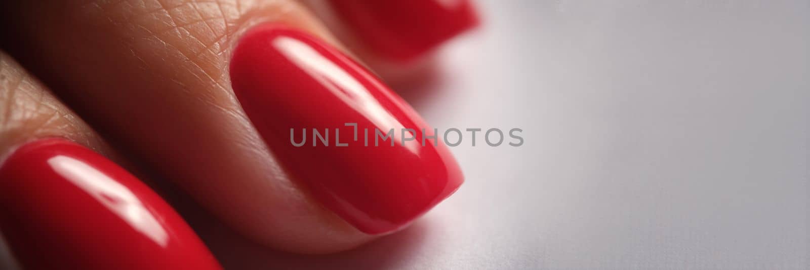 Beautiful red silk manicure on female nails by kuprevich