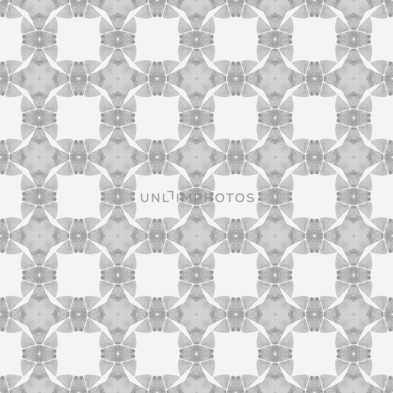 Hand painted tiled watercolor border. Black and white creative boho chic summer design. Textile ready symmetrical print, swimwear fabric, wallpaper, wrapping. Tiled watercolor background.