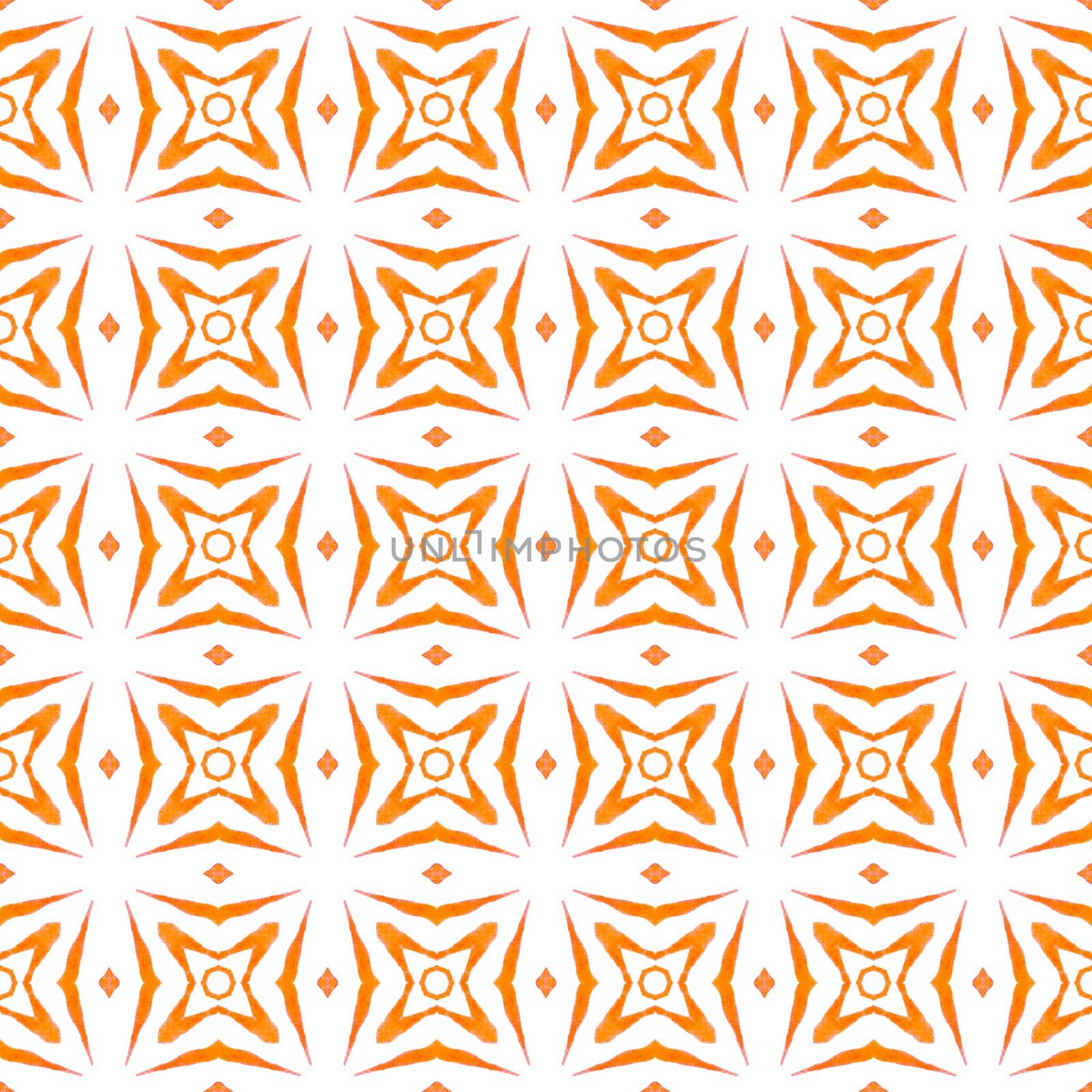 Ethnic hand painted pattern. Orange indelible boho chic summer design. Watercolor summer ethnic border pattern. Textile ready fine print, swimwear fabric, wallpaper, wrapping.
