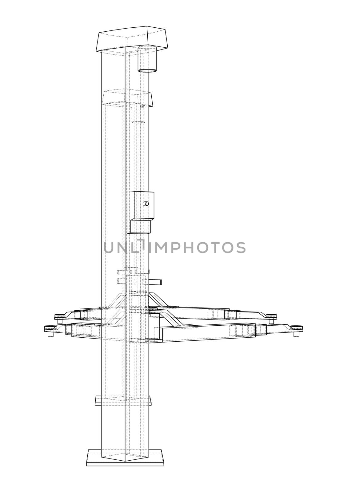Car lift stand tower on white. 3d illustration