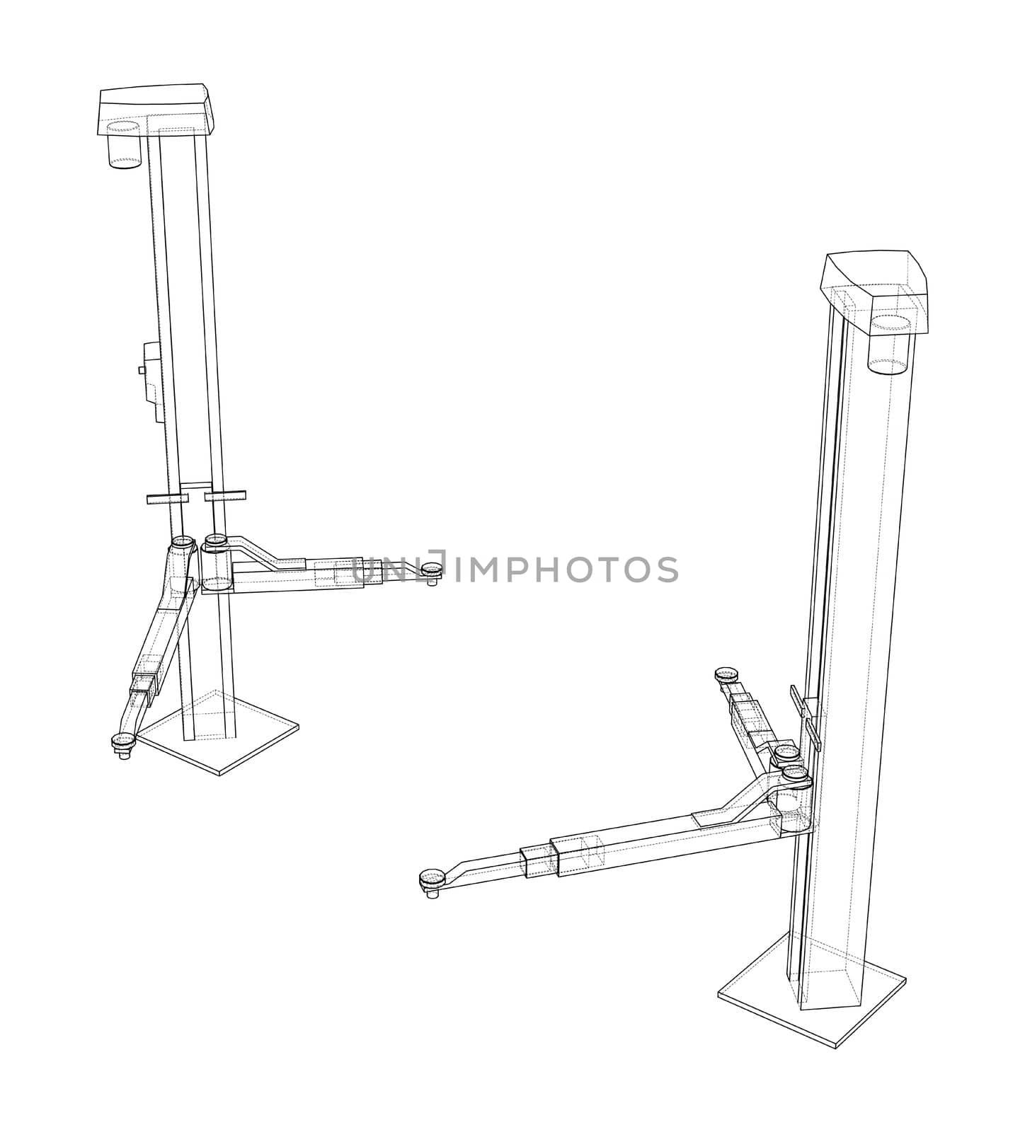 Car lift stand tower on white. 3d illustration