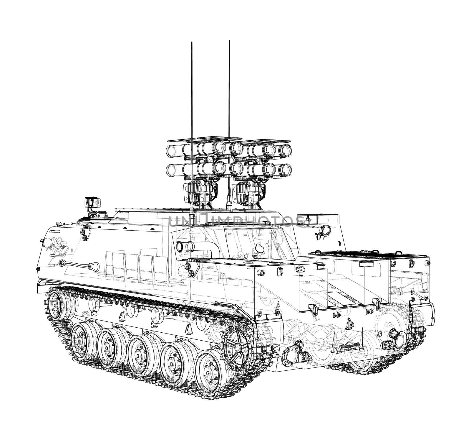 Anti-tank armored car. 3d illustration. Wire-frame style