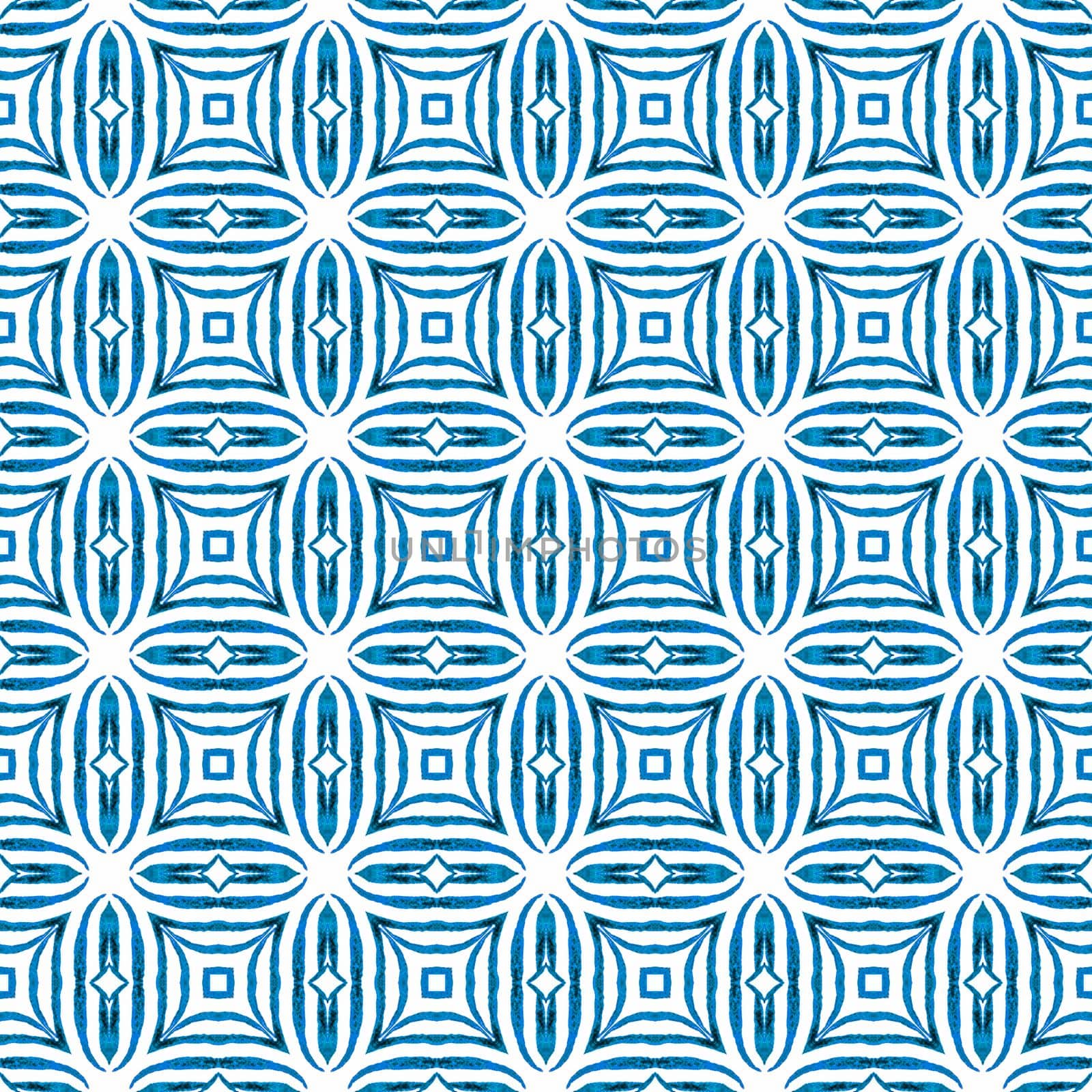 Hand painted tiled watercolor border. Blue pretty boho chic summer design. Tiled watercolor background. Textile ready creative print, swimwear fabric, wallpaper, wrapping.