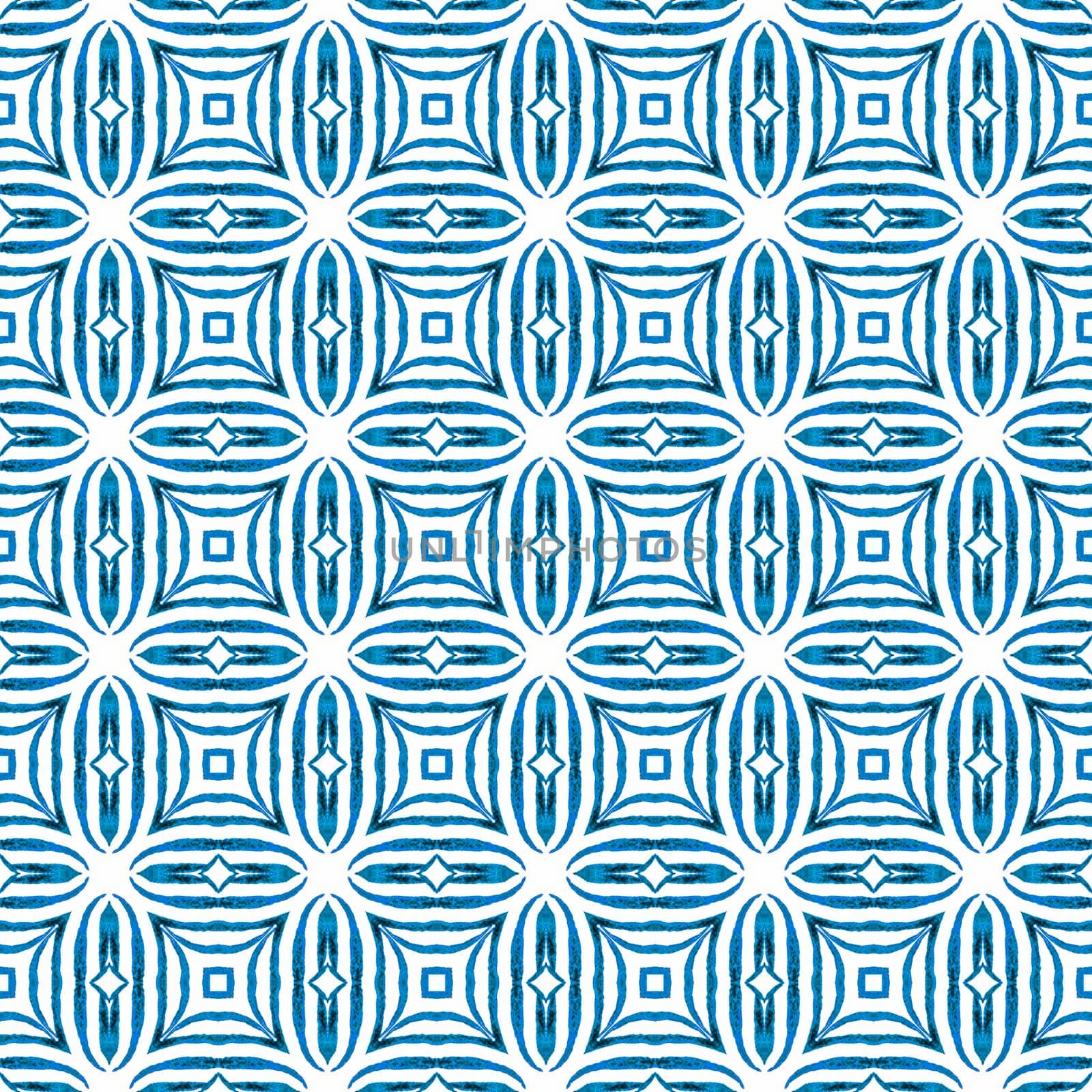 Hand painted tiled watercolor border. Blue pretty boho chic summer design. Tiled watercolor background. Textile ready creative print, swimwear fabric, wallpaper, wrapping.